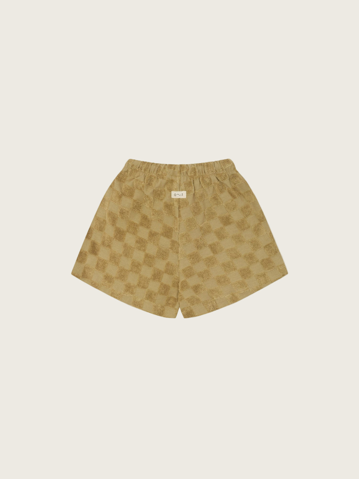 baby & toddler beige checkerboard rope drawstring shorts in organic terry cotton with elastic waistband