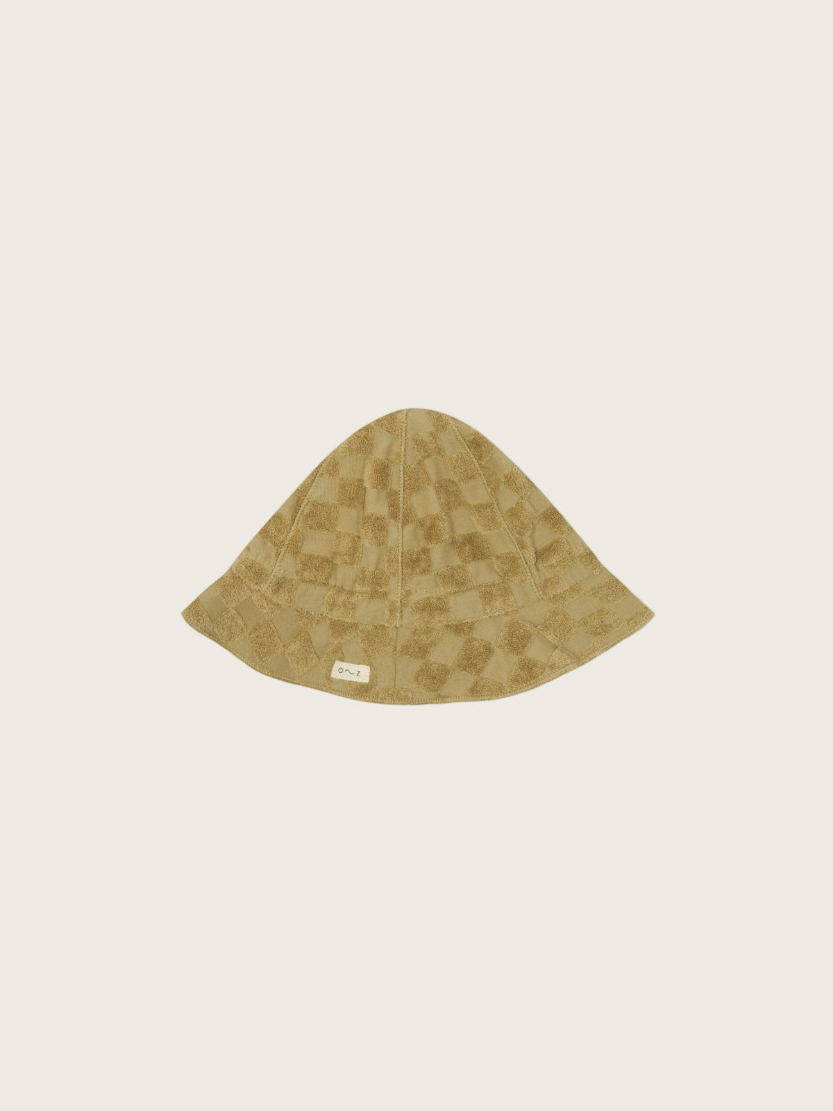 baby & toddler dusky beige checkerboard sun hat in soft organic terry cotton finished with o~z label
