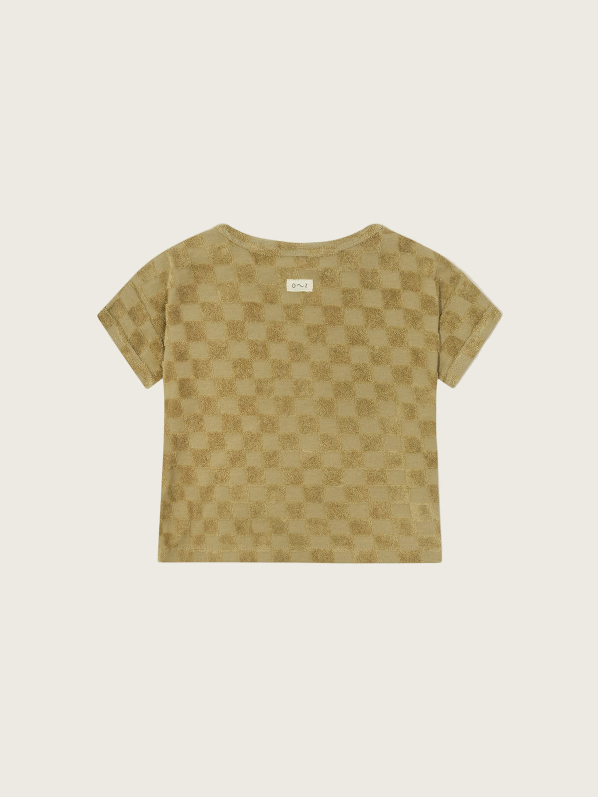 baby & toddler dusky beige checkerboard boxy drop shoulder t-shirt in soft organic terry cotton