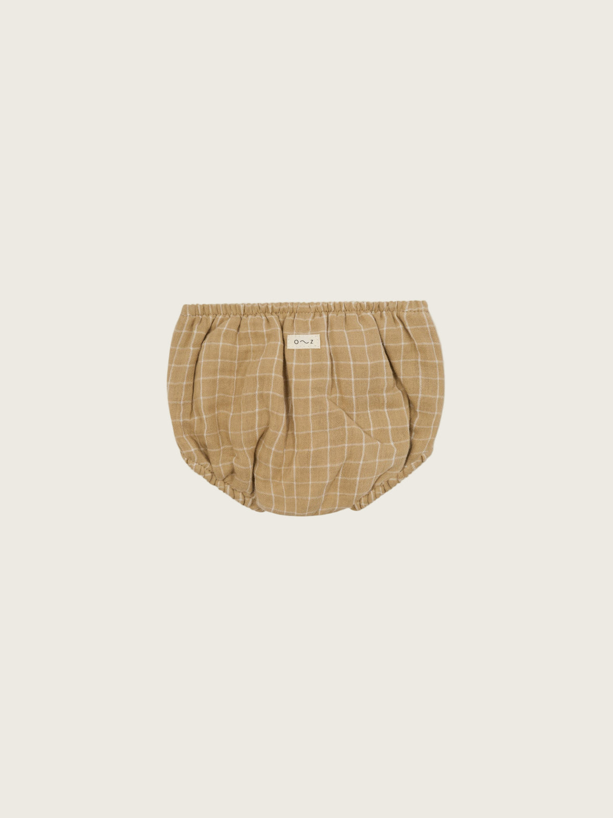 baby & toddler organic muslin shortie bloomers in wheat gold grid check pattern