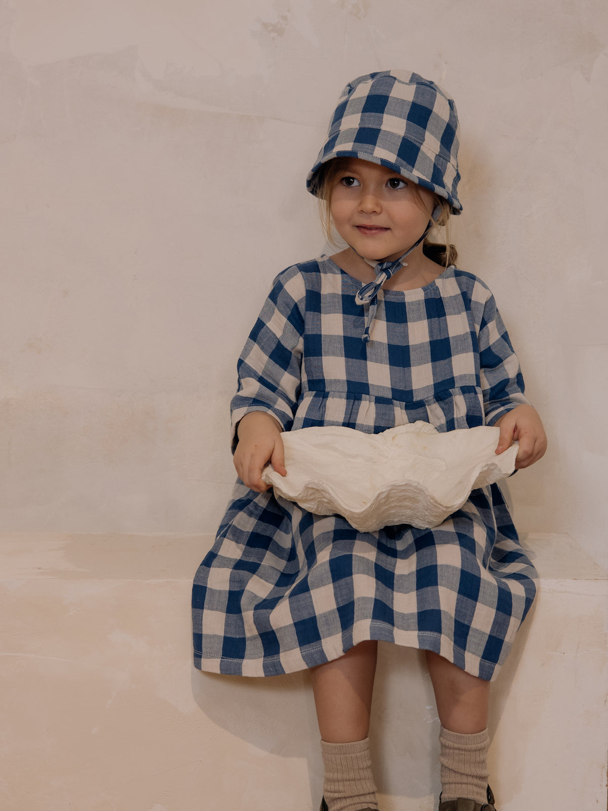 Pottery Blue Gingham Bucket Sun Hat
