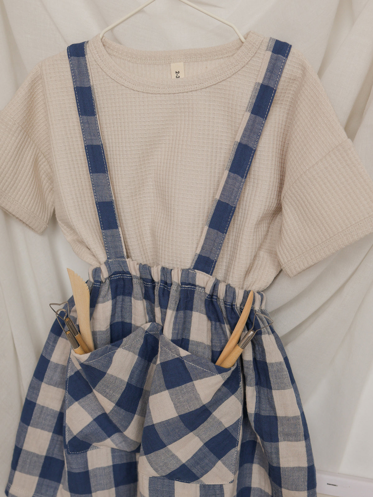 Pottery Blue Gingham Maker Crossback Skirt