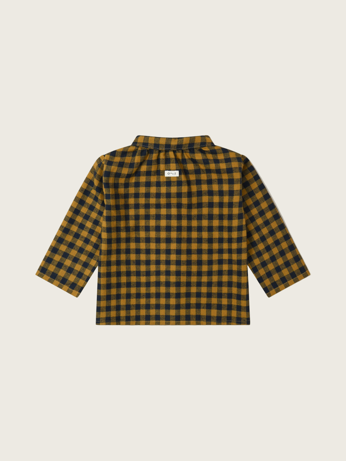 baby & toddler checkered navy & yellow gingham boxy button down flannel shirt with round collar