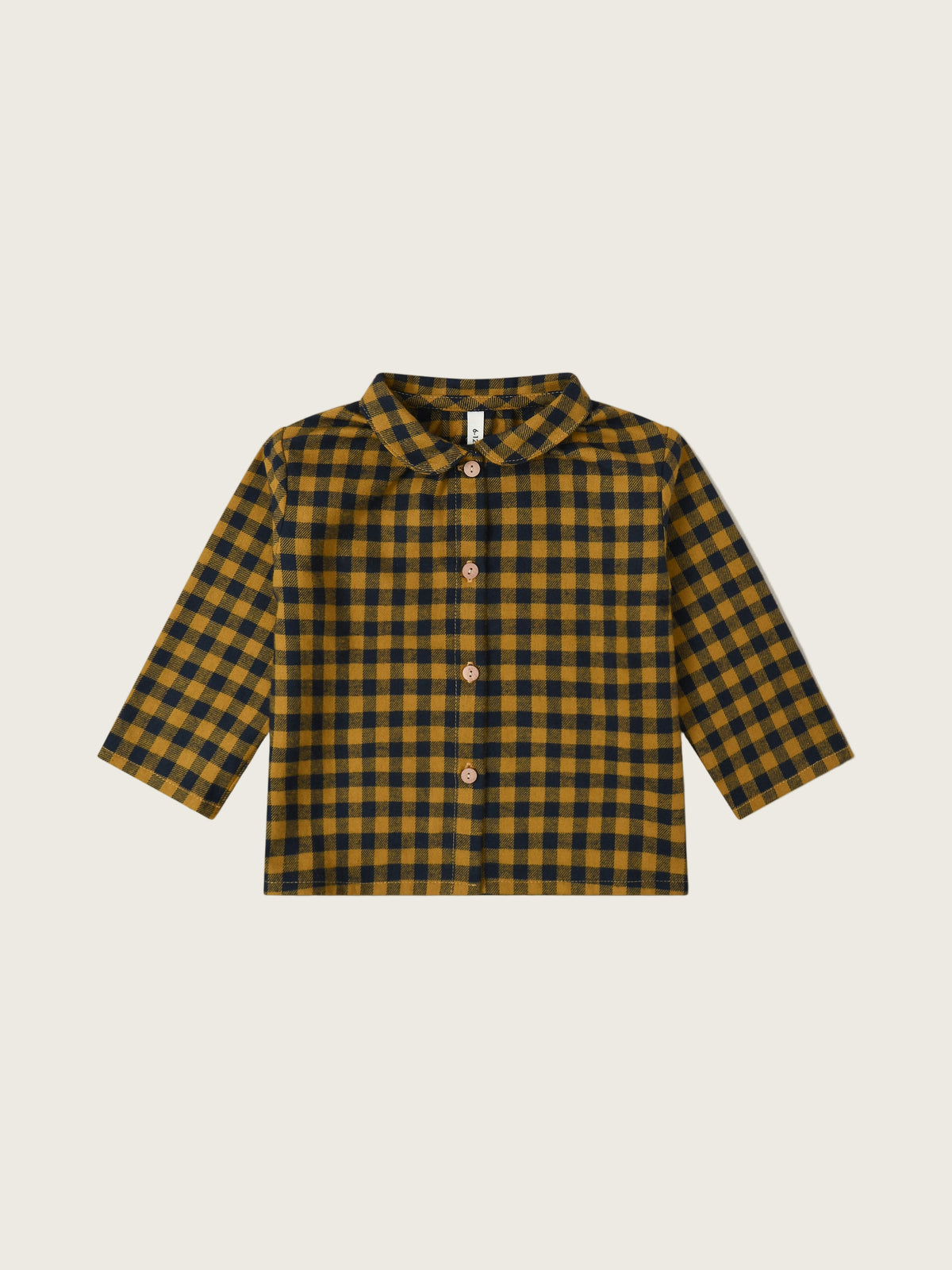 baby & toddler checkered navy & yellow gingham boxy button down flannel shirt with round collar