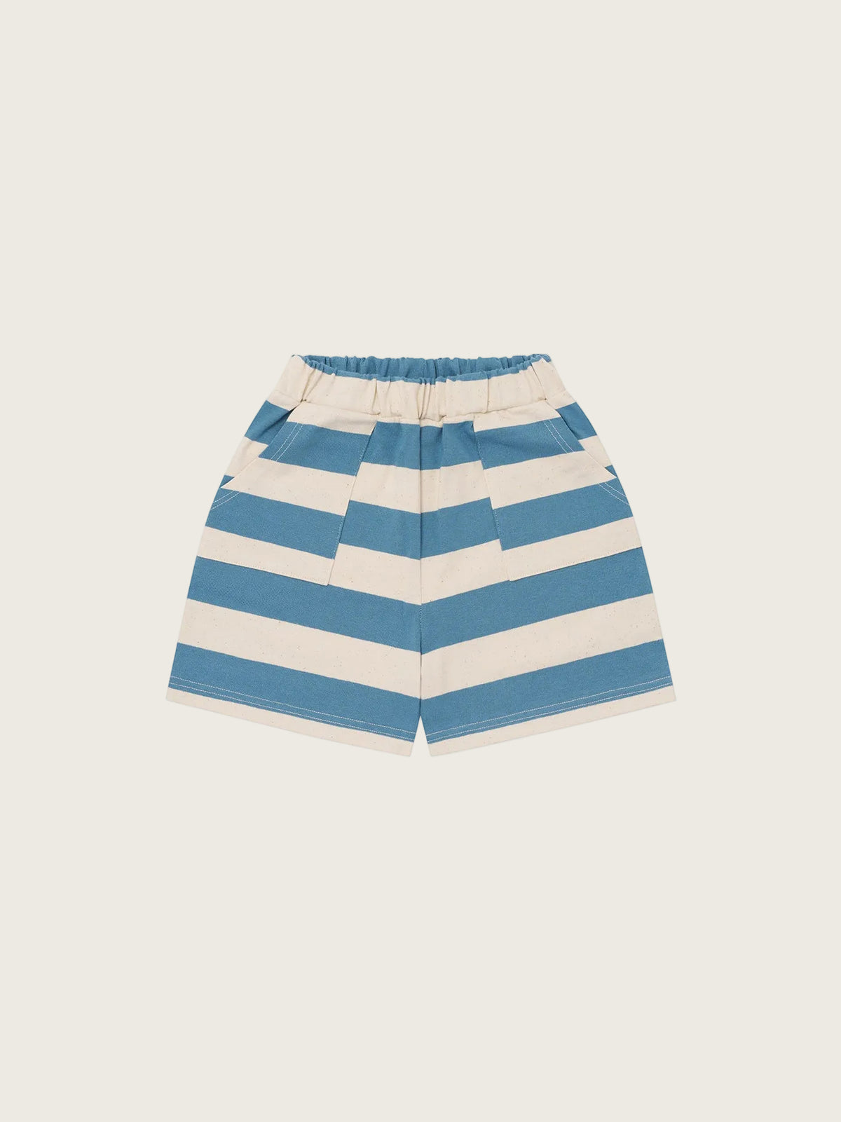 Blue and white striped shorts on a white background