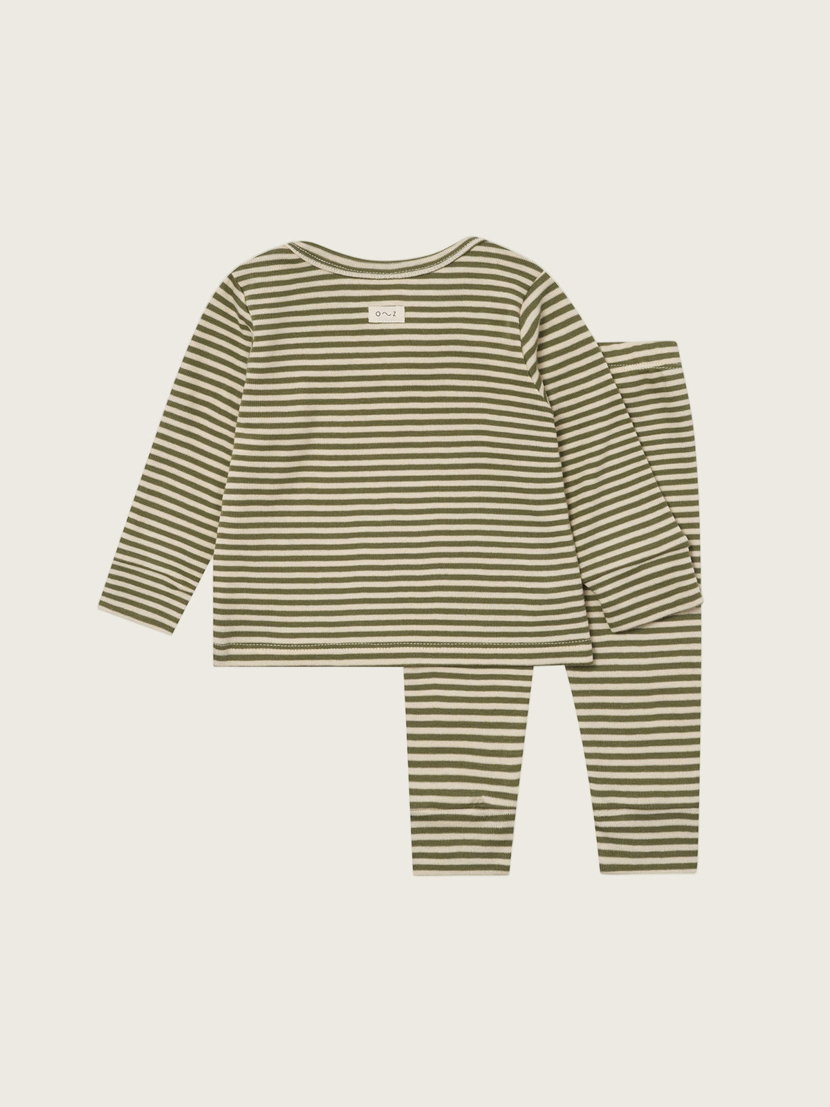 baby & toddler ribbed cotton base layer set in green & cream stripes with long-sleeved top & leggings
