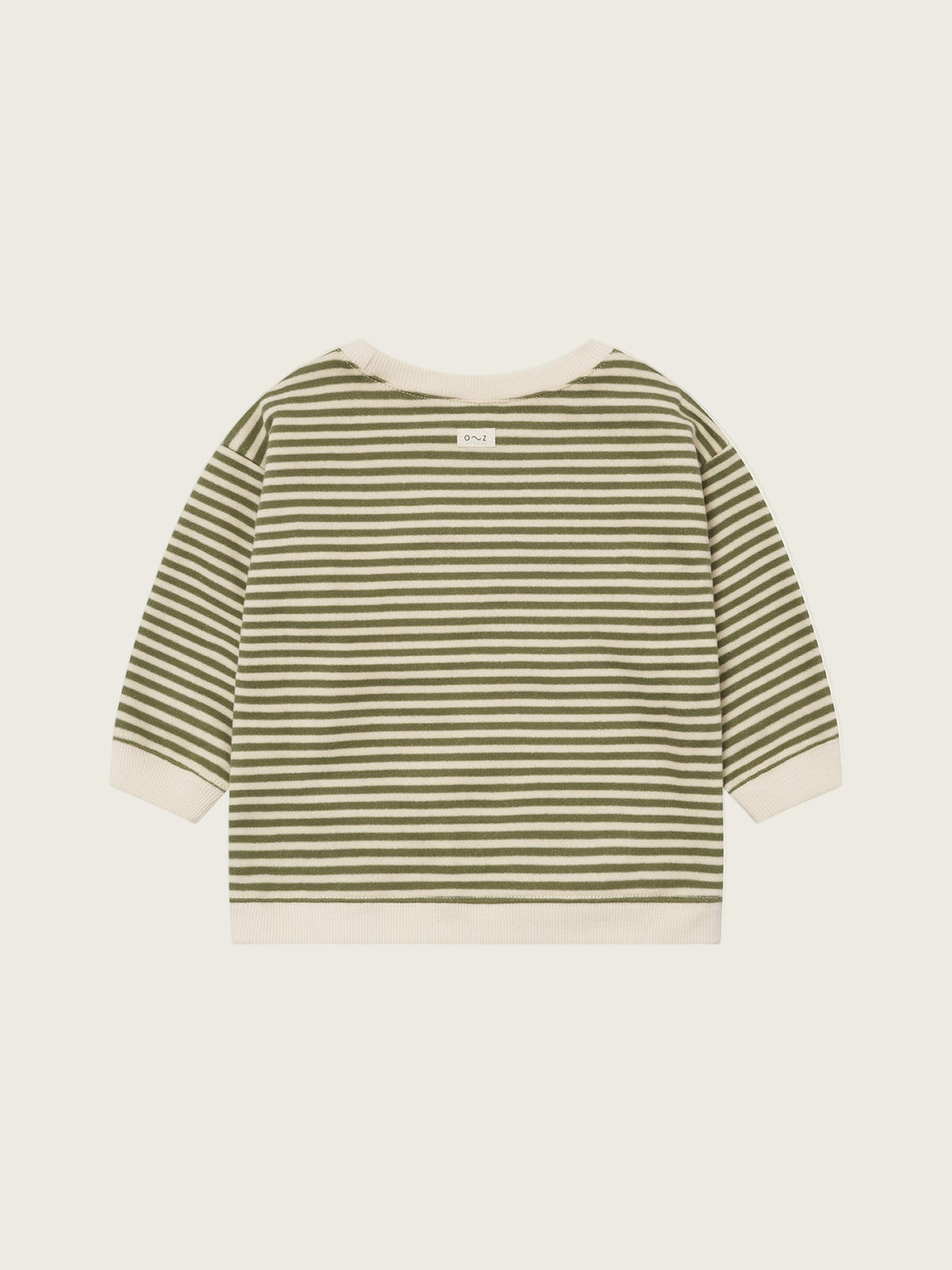 toddler organic cotton sweatshirt in green and white stripes