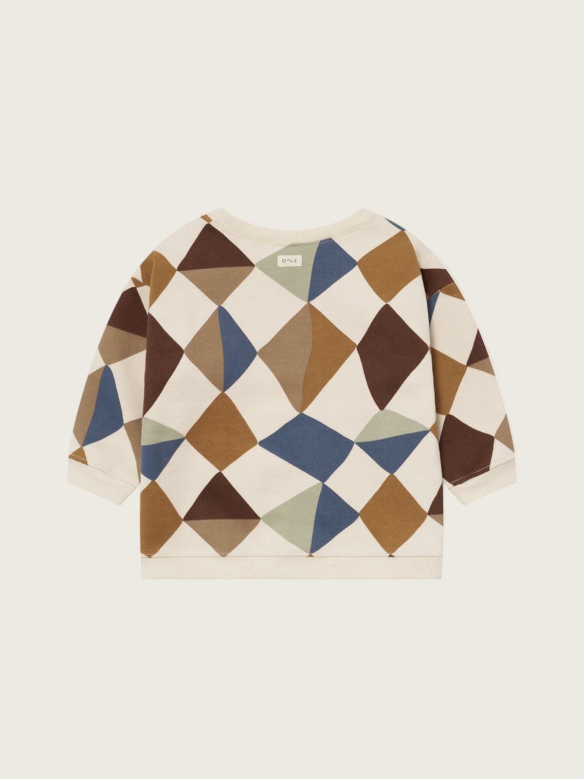 toddler cream undyed cotton sweatshirt with multicolour geometric patchwork diamond print