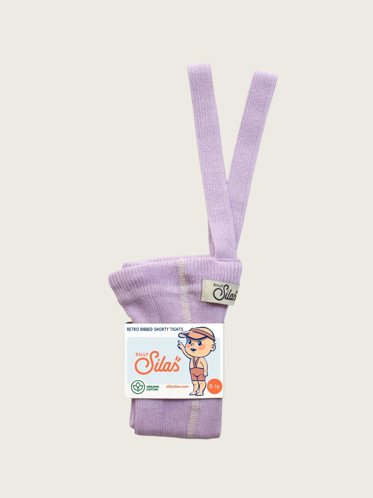 Purple baby shorty with Silly Silas branding on a white background
