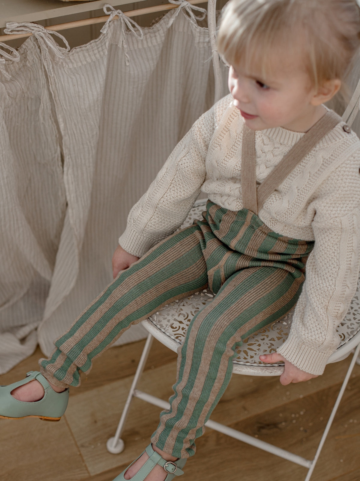 Matcha and Peanut Striped Footless Tights