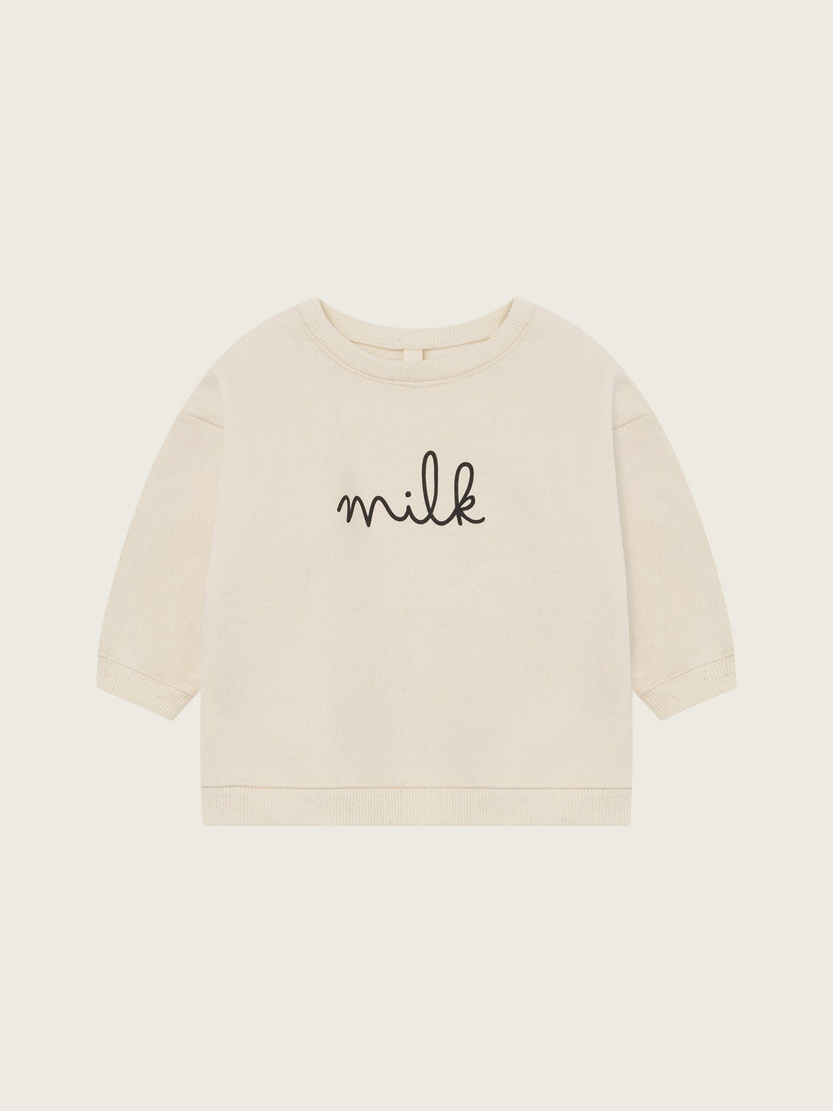 toddler cream undyed cotton boxy drop shoulder sweatshirt with milk text on the front