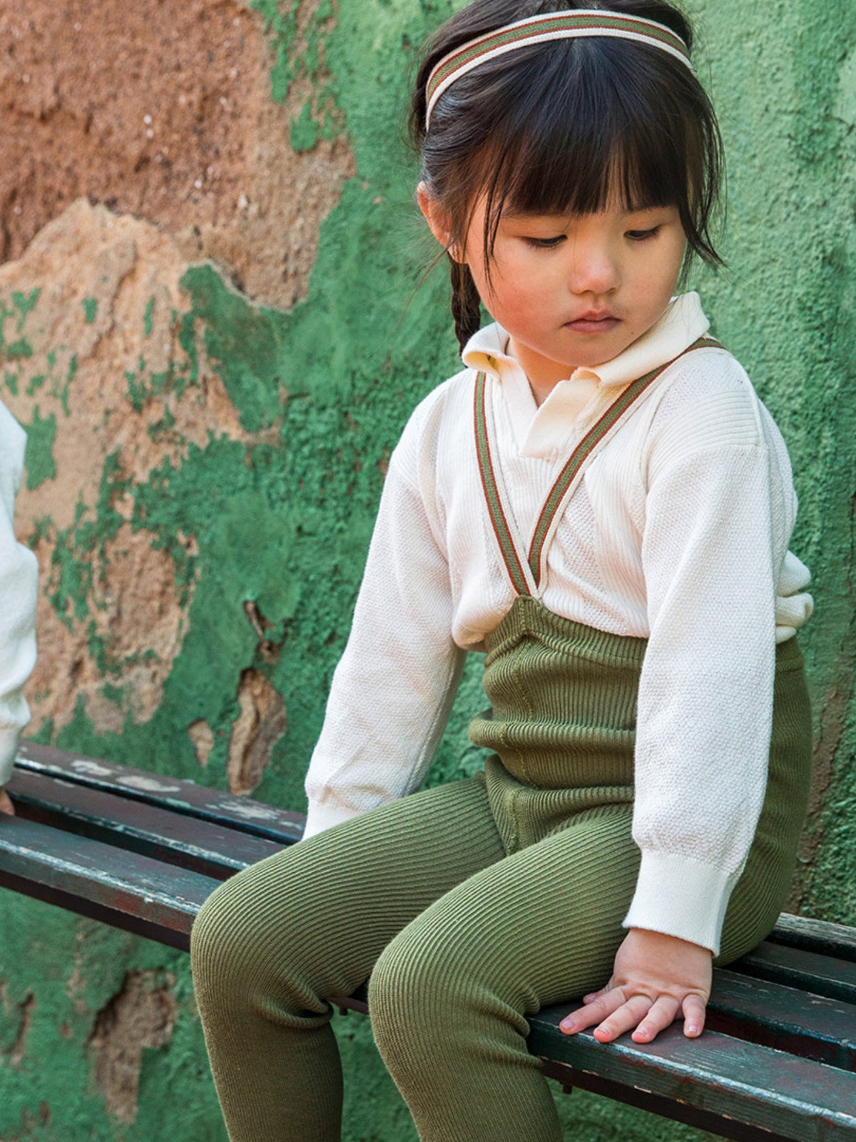 Olive Striped Footless Tights with braces