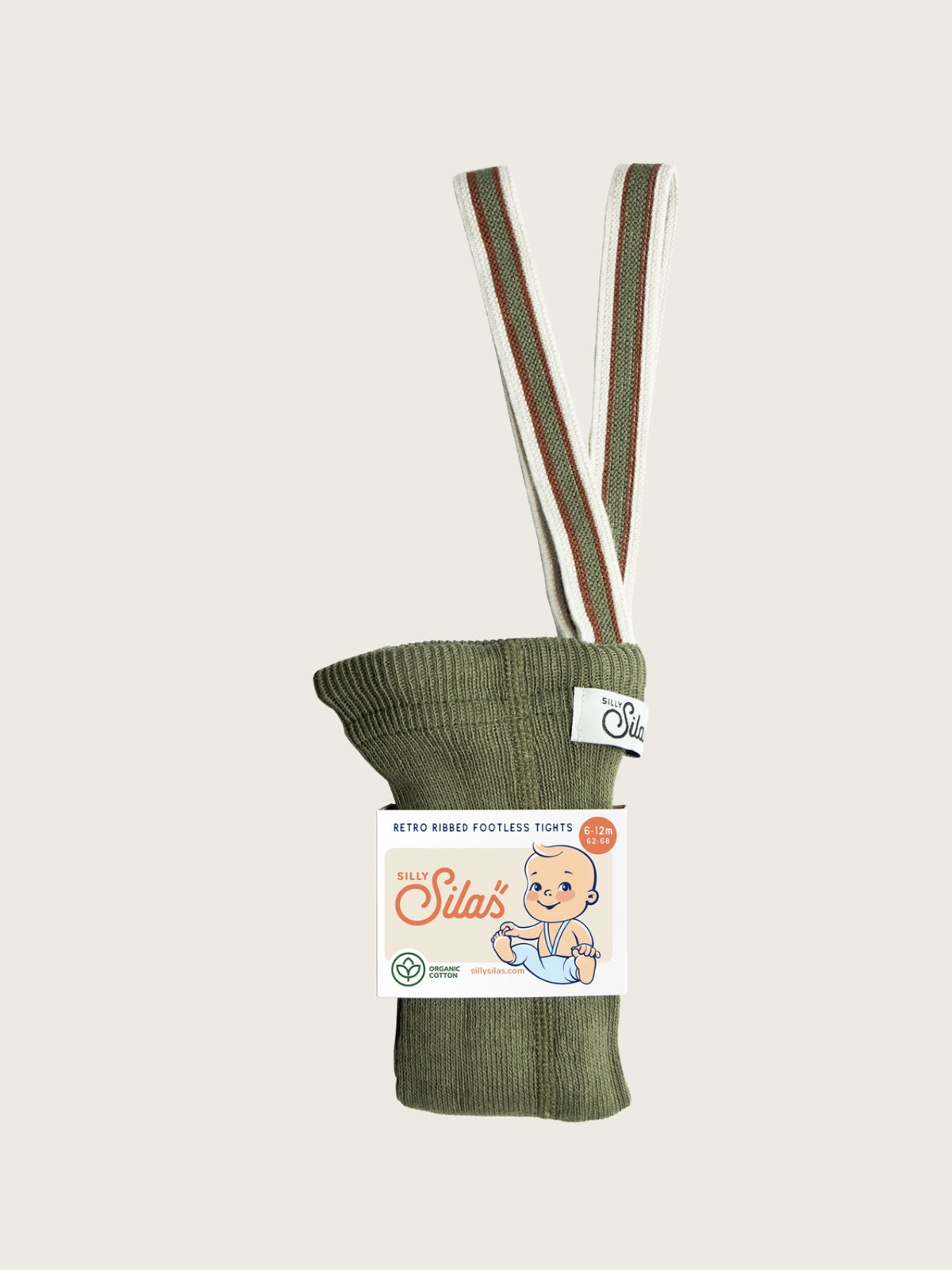 Olive Striped Footless Tights with braces