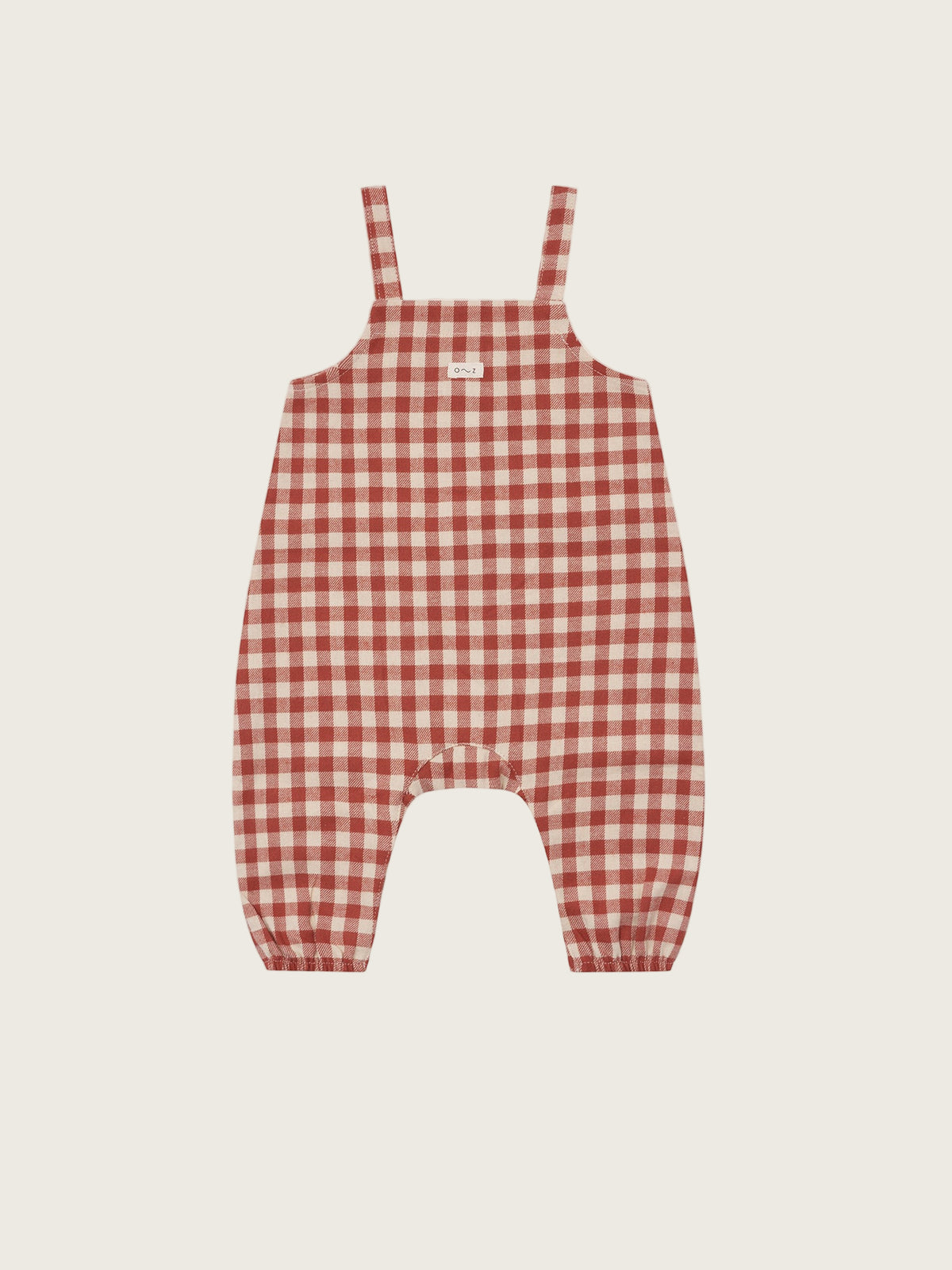 baby paprika red and cream gingham flannel salopette with front and crotch poppers