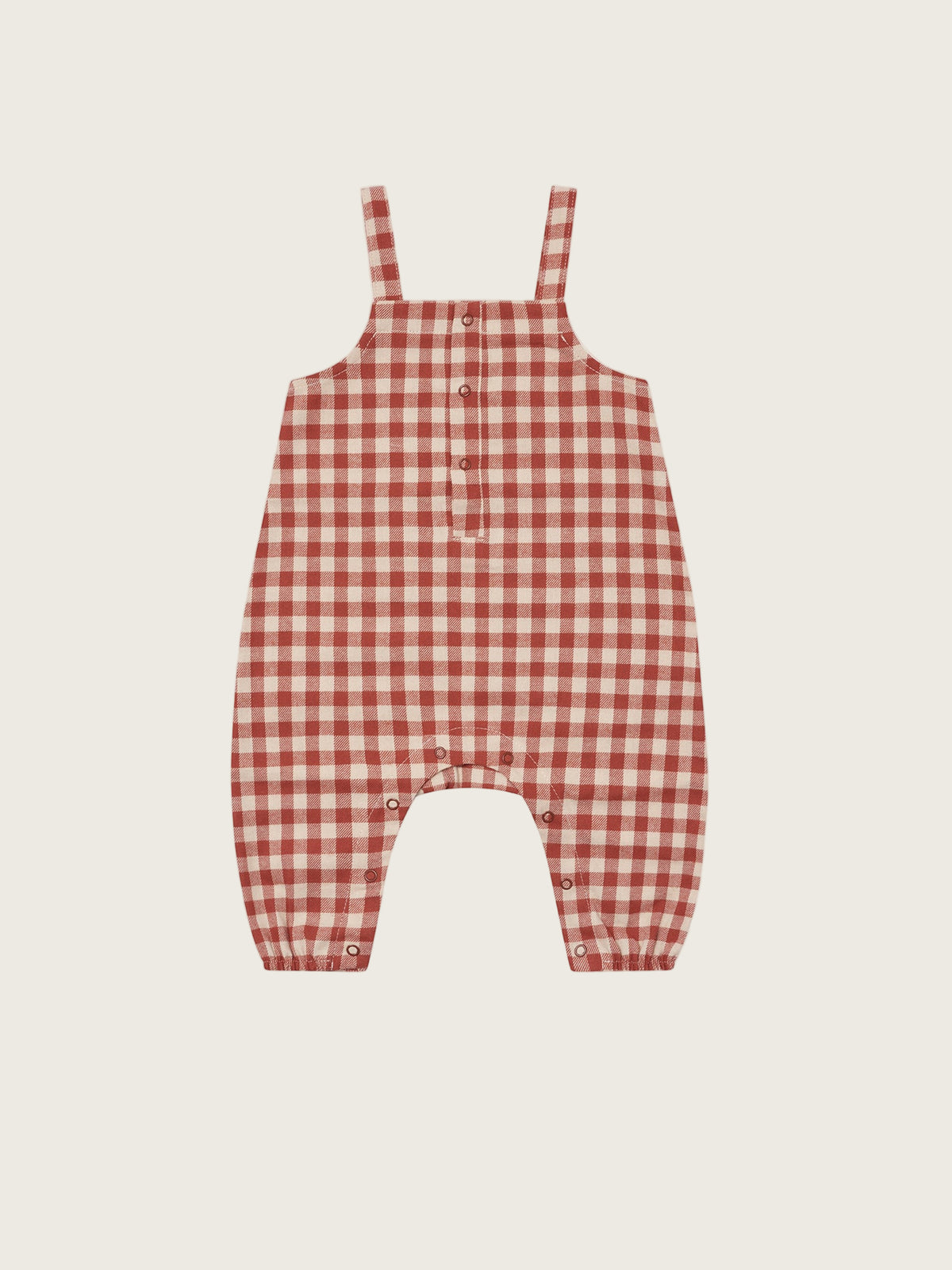 baby paprika red and cream gingham flannel salopette with front and crotch poppers