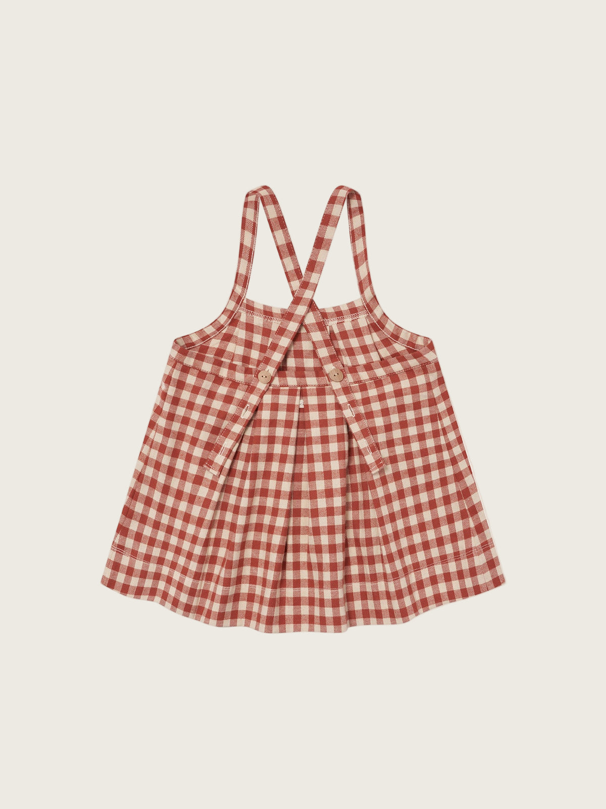 toddler paprika red and cream gingham flannel pleated pinafore skirt with adjustable straps