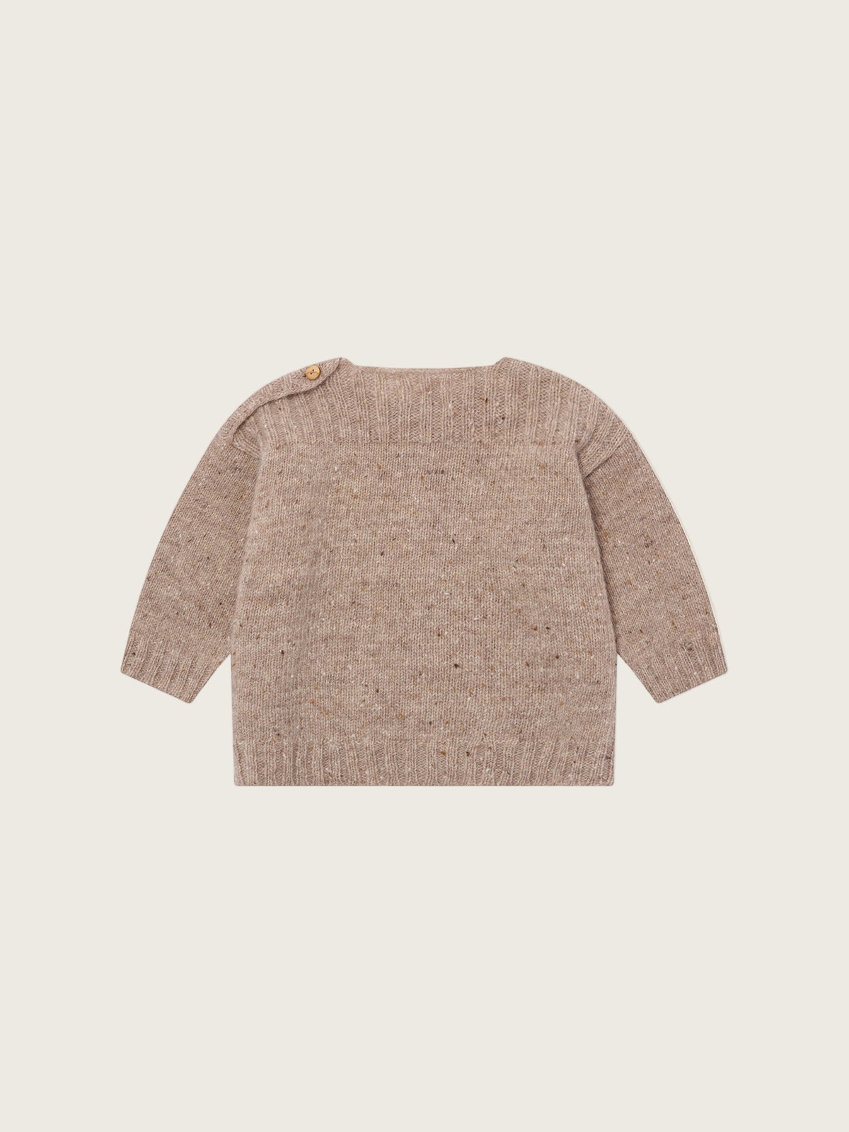baby & toddler beige wool jumper with square neck, ribbed trim & tree motif in red, orange, green