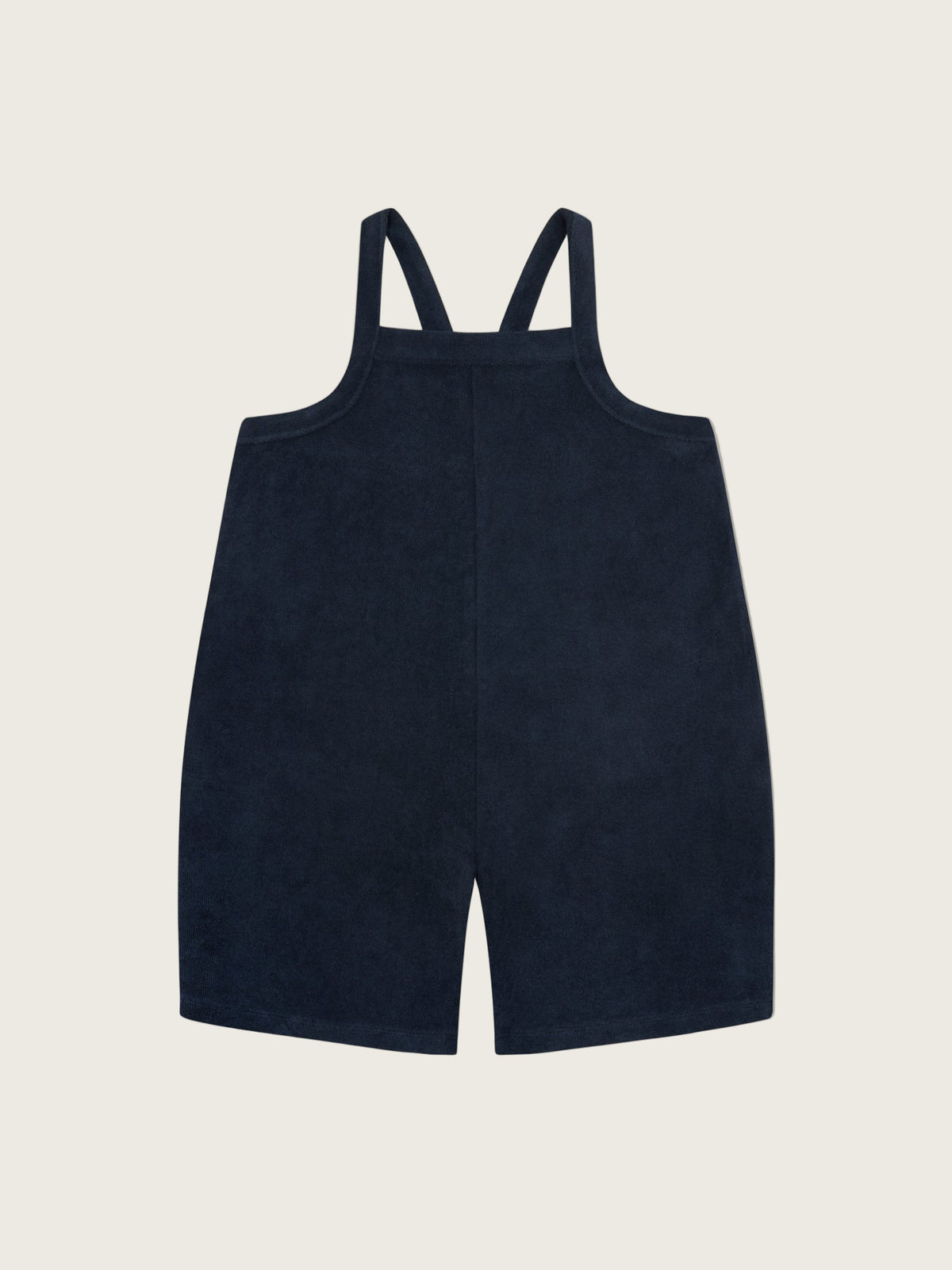 toddler navy boxy cropped soft organic terry cotton dungarees