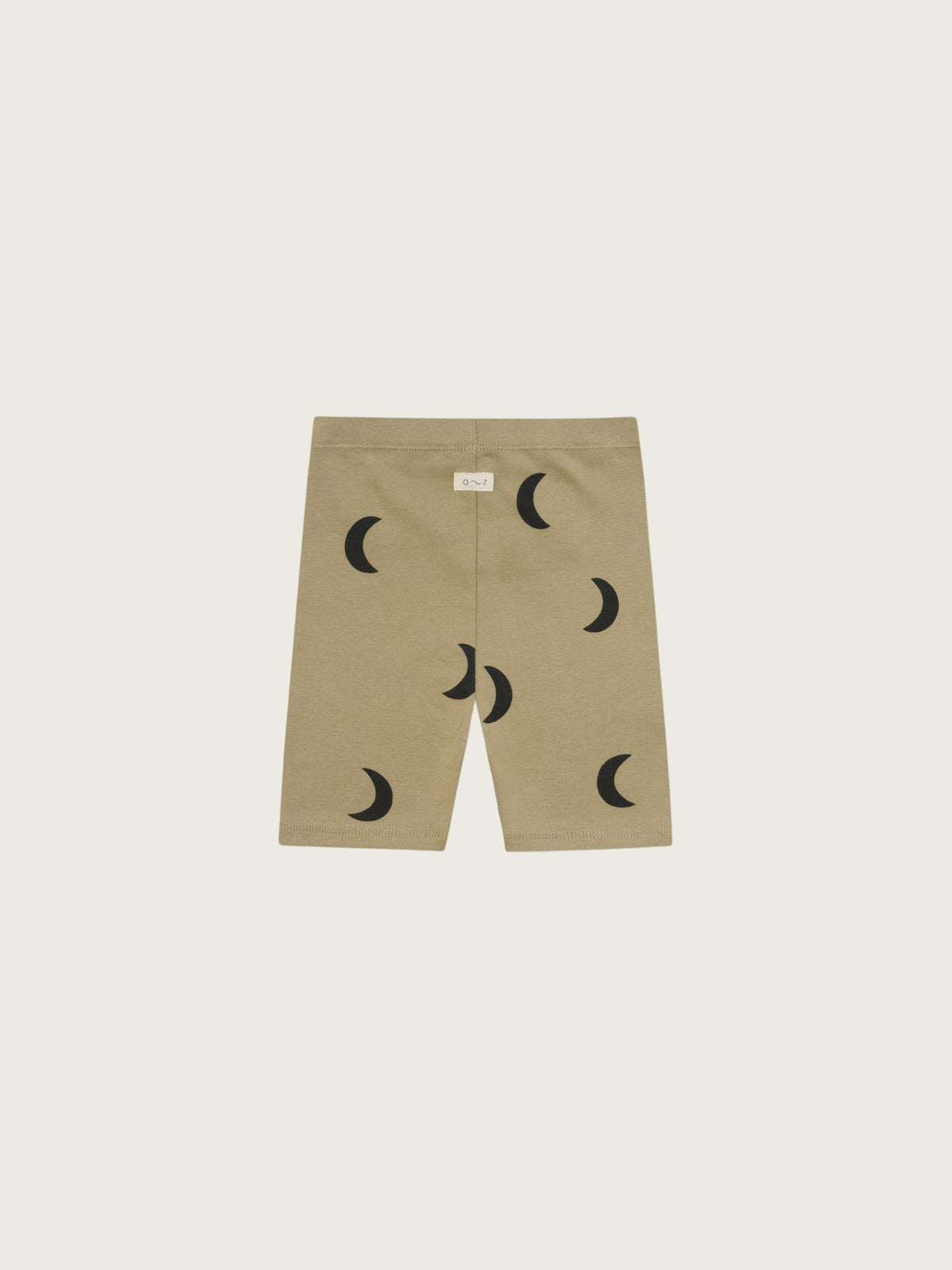toddler dusky beige organic ribbed cotton biker shorts with black crescents