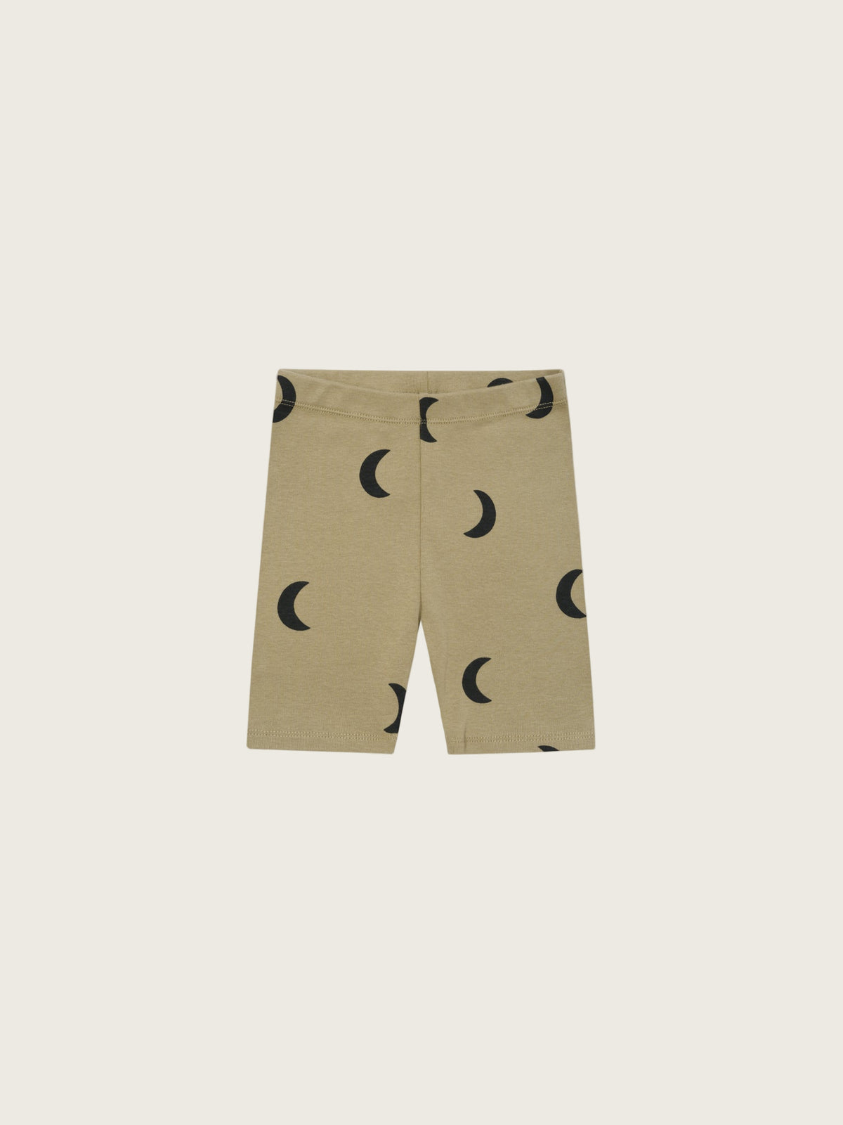 toddler dusky beige organic ribbed cotton biker shorts with black crescents