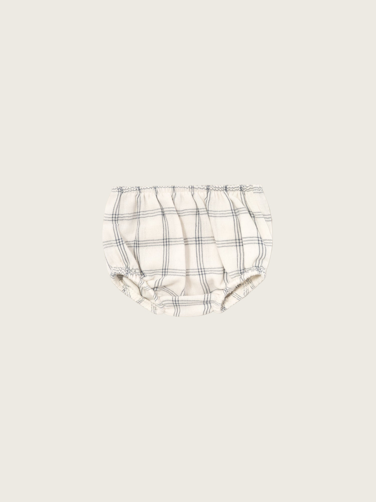 baby & toddler white muslin navy window check shortie bloomers with elasticated waist & leg openings