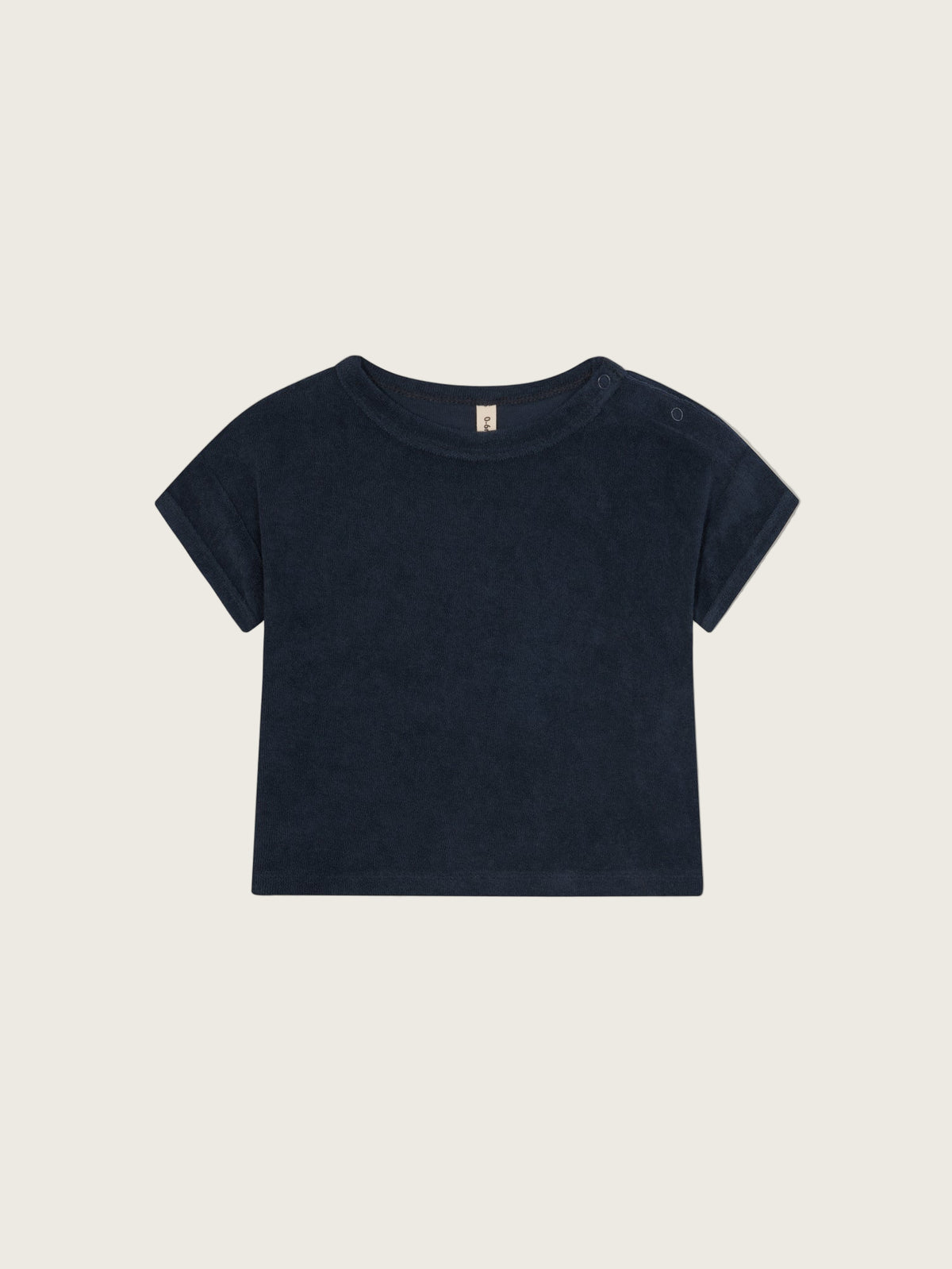 baby organic terry cotton navy boxy drop shoulder t-shirt with o~z label on the back