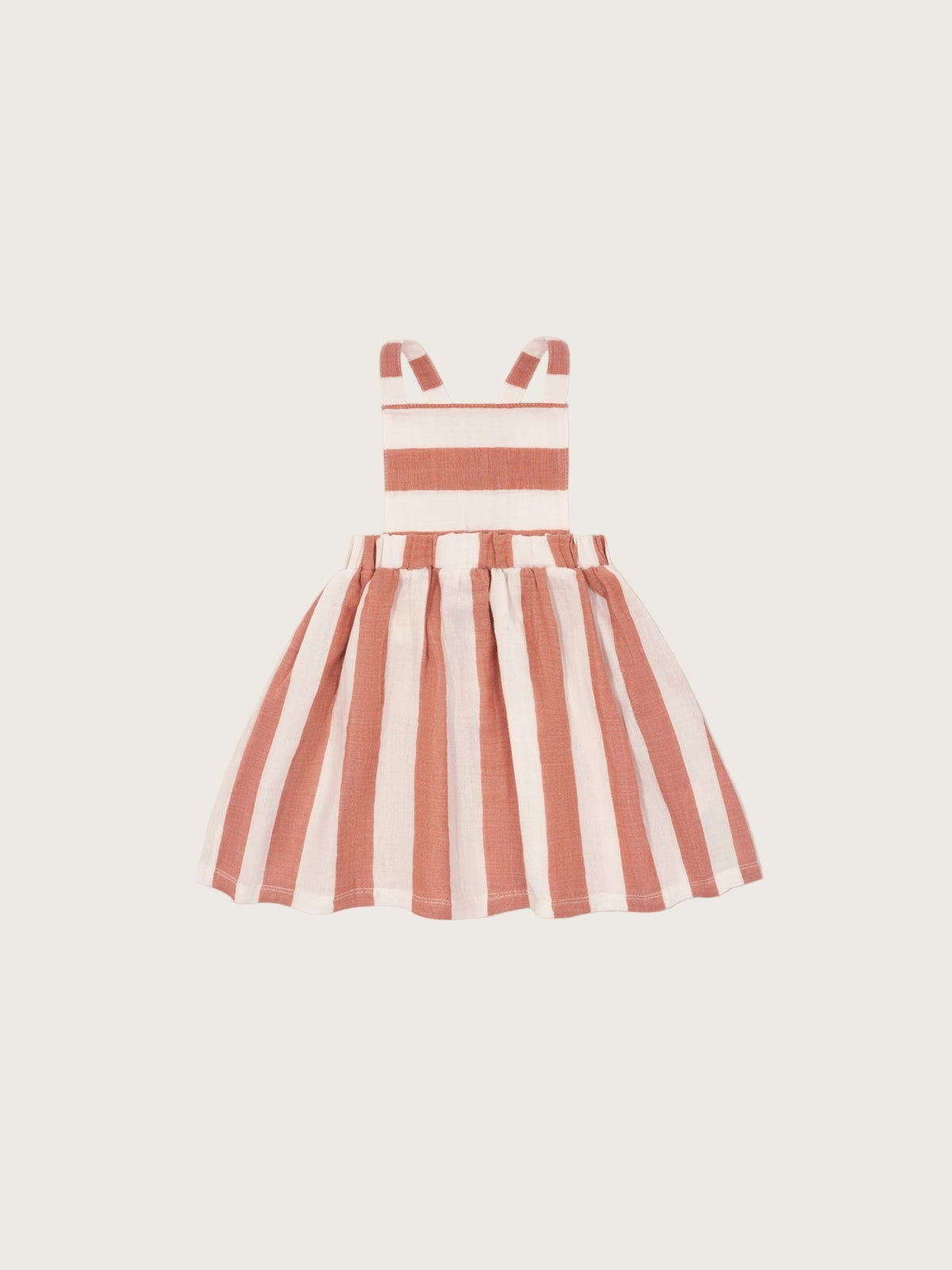 toddler organic muslin sienna red striped apron skirt with cross back & elastic waistband