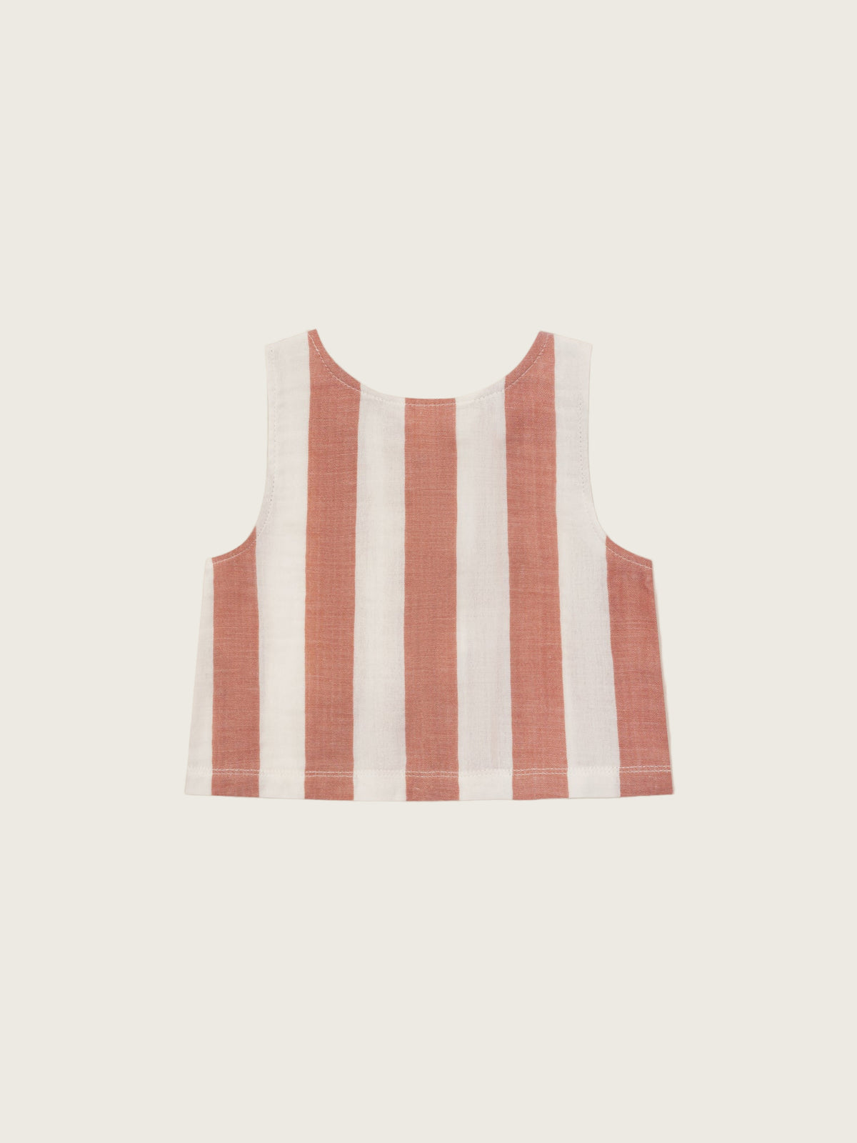 toddler two-way ribbon-tie sleeveless organic muslin resort top in sienna red & white stripes