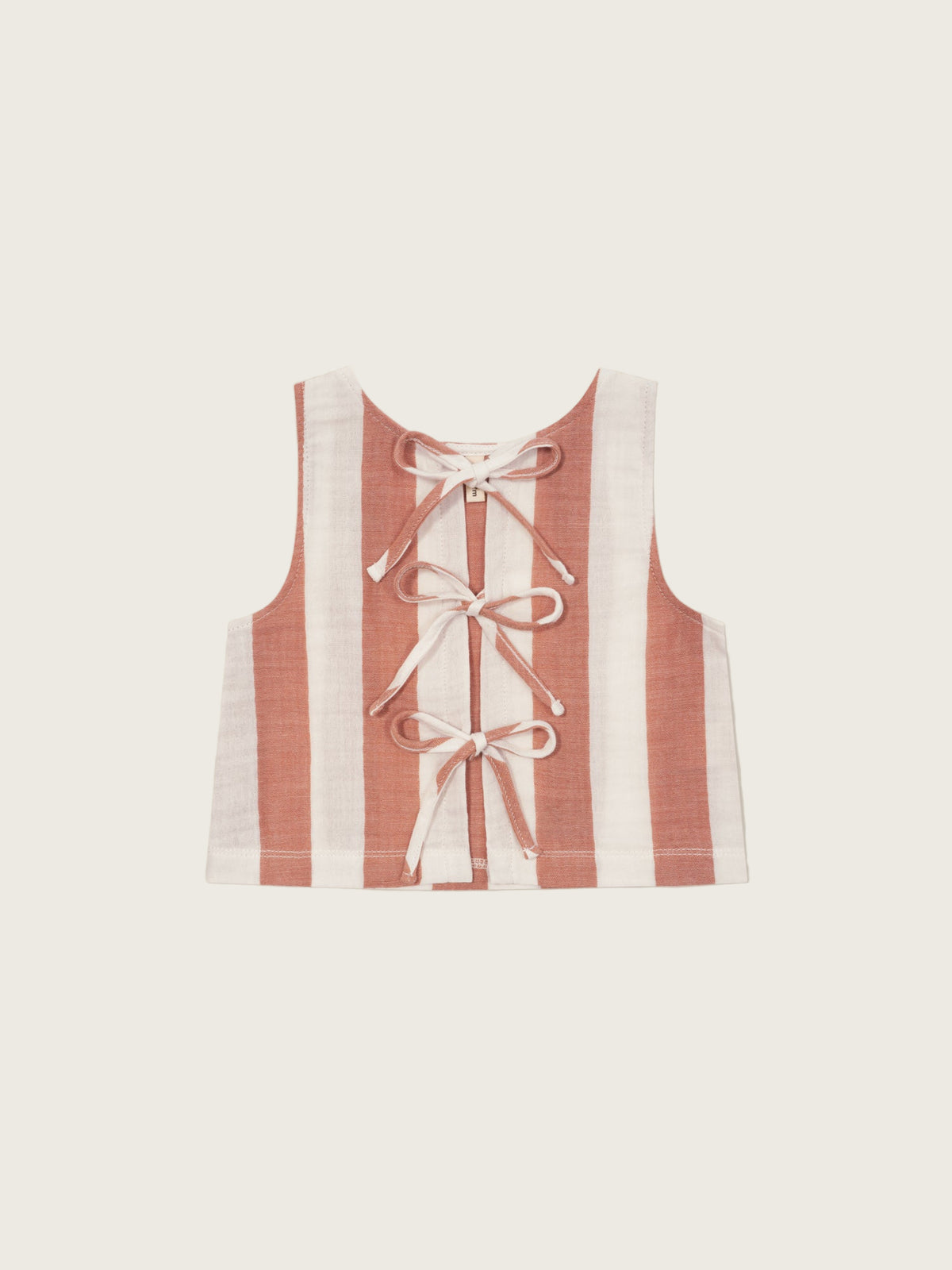 toddler two-way ribbon-tie sleeveless organic muslin resort top in sienna red & white stripes