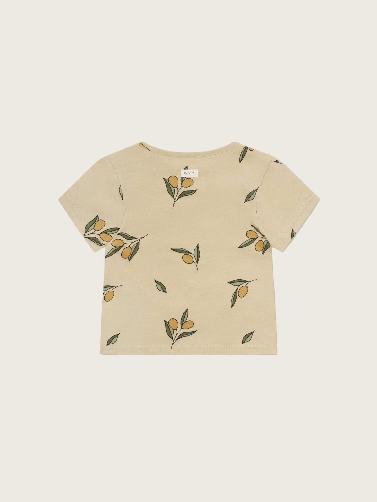 baby & toddler organic cotton crew neck classic t-shirt in cream with olive print