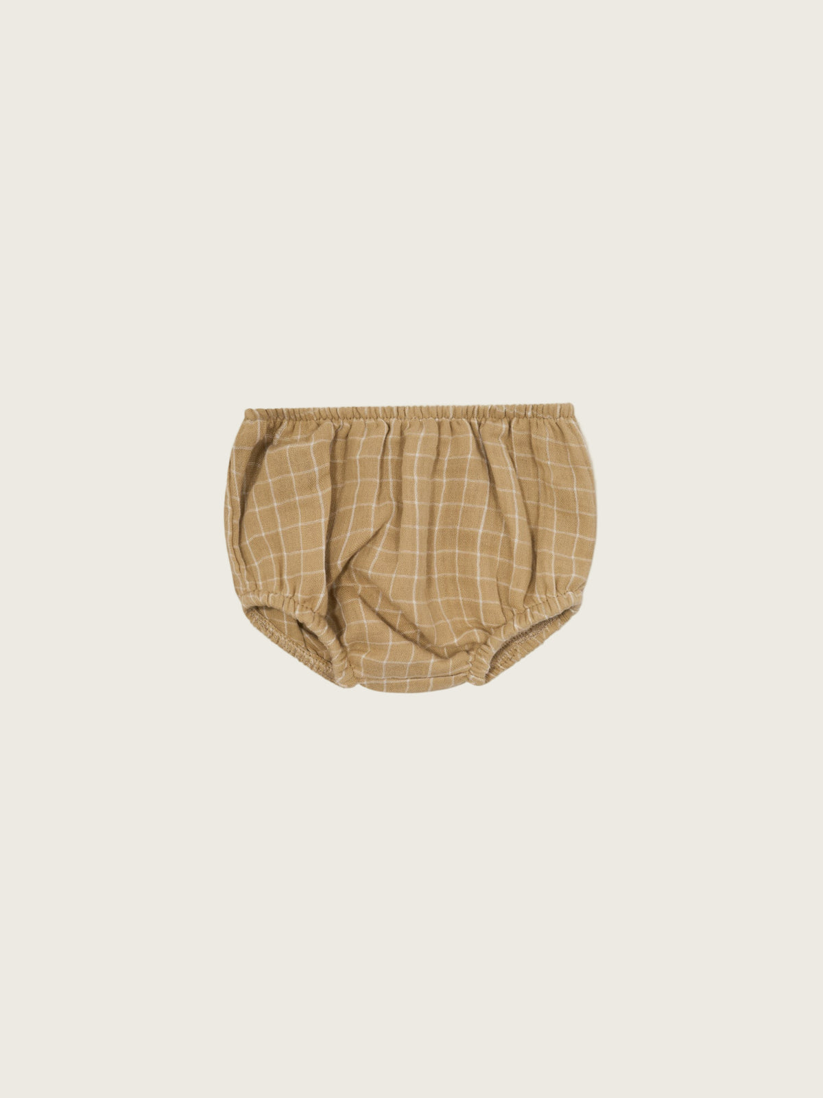baby & toddler organic muslin shortie bloomers in wheat gold grid check pattern