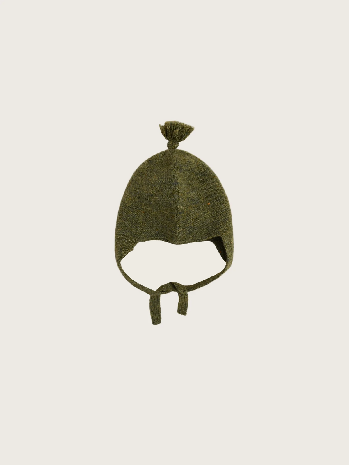 Green knitted baby hat with earflaps