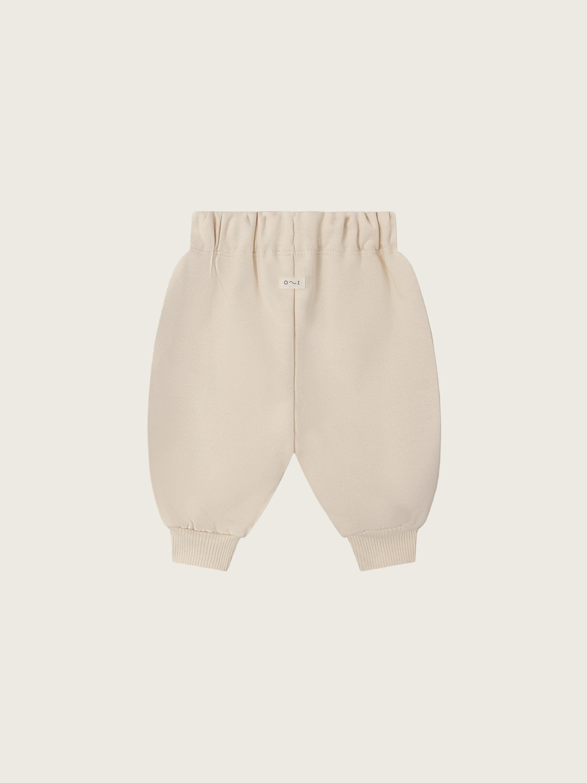 baby and toddler undyed cotton drawstring sweatpants in cream with O ~ Z embroidered in green