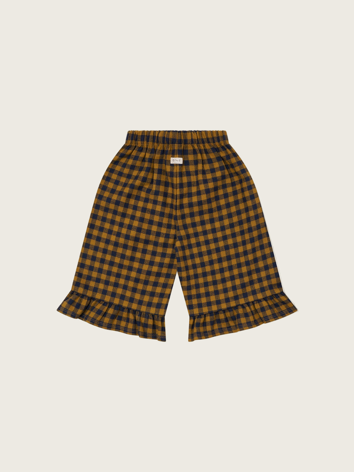 toddler navy and yellow checkered gingham flannel culottes with frill hems