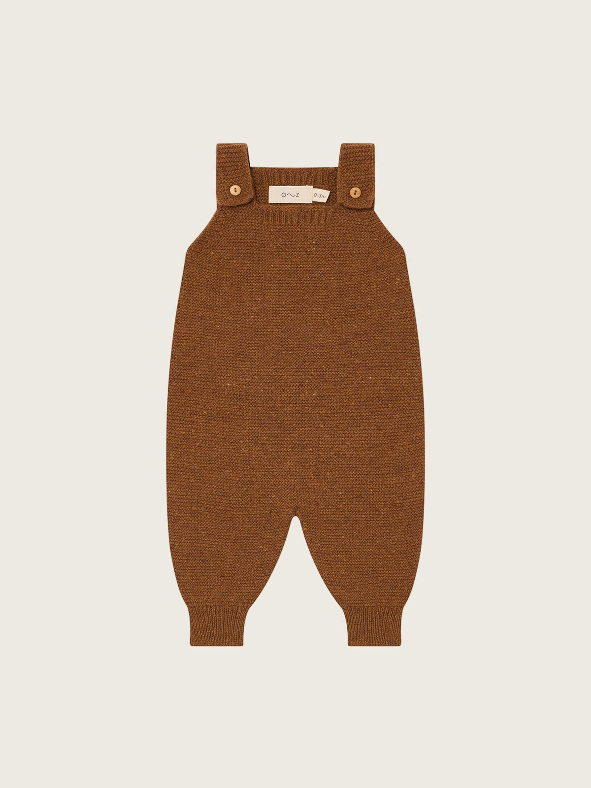baby and toddler wool salopette in chestnut brown with button straps and ribbed cuffs