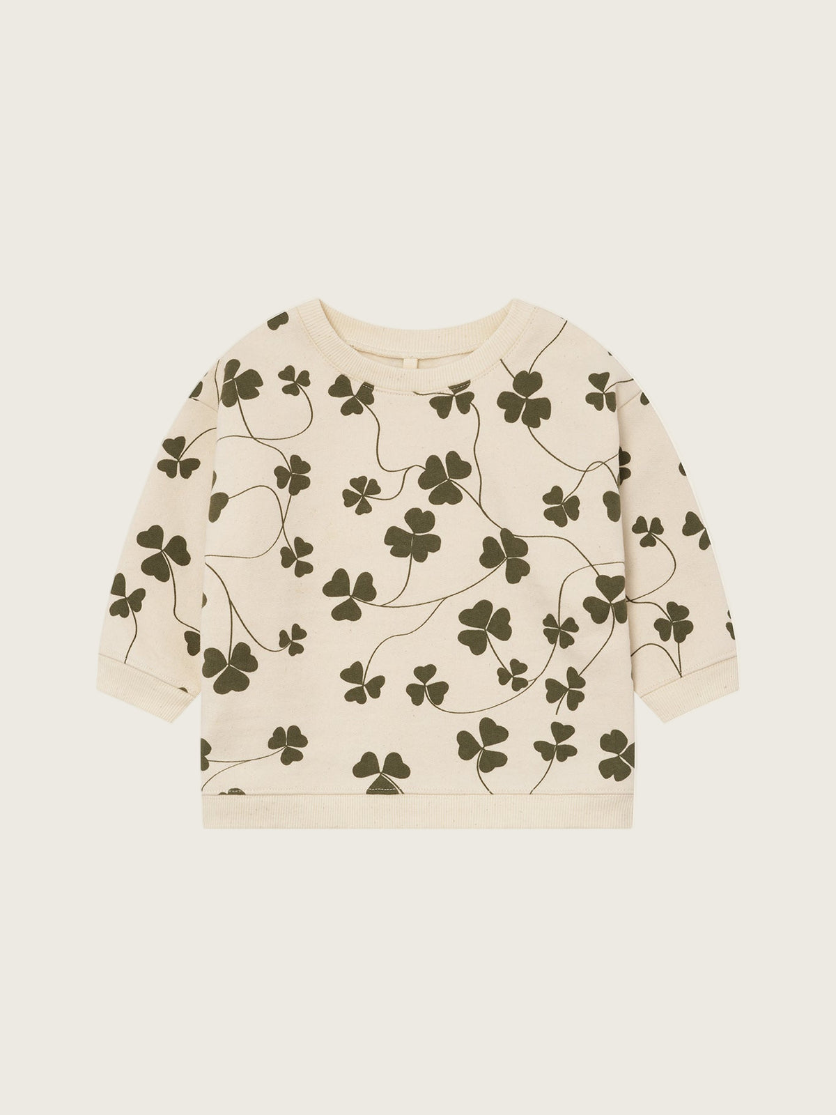 toddler cream undyed cotton sweatshirt with green clover print