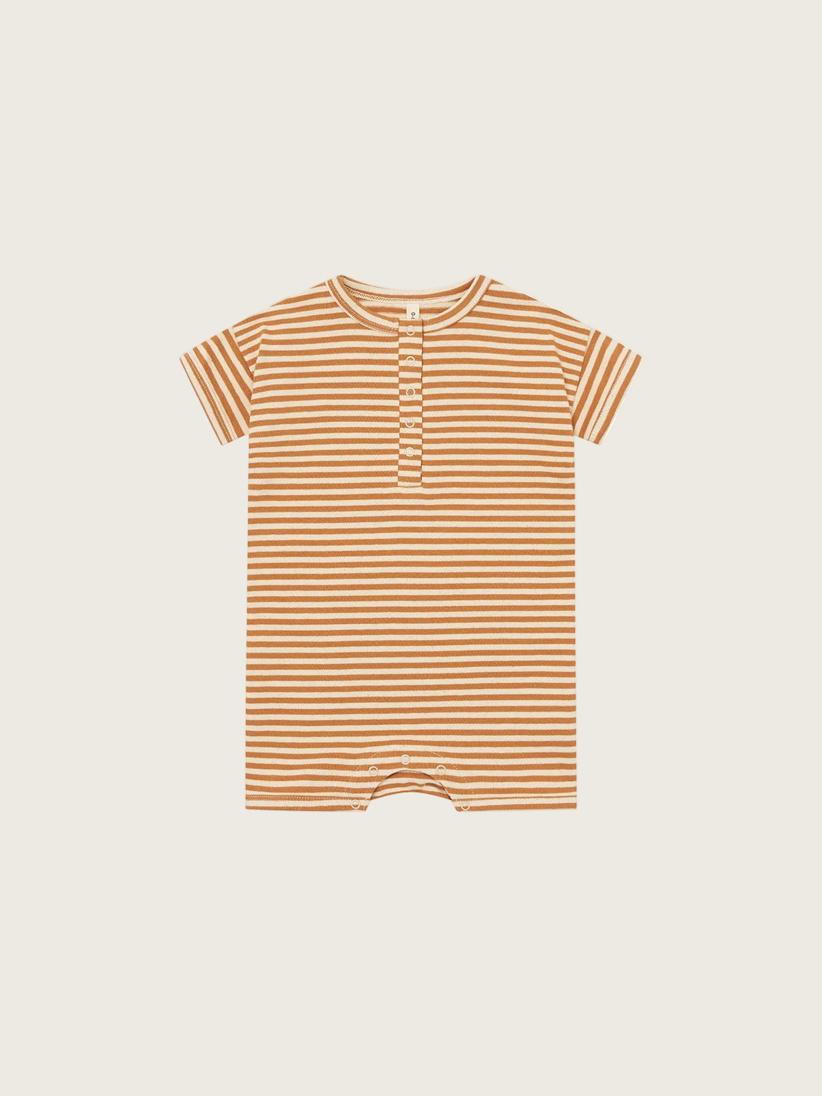 Striped romper with short sleeves on a white background