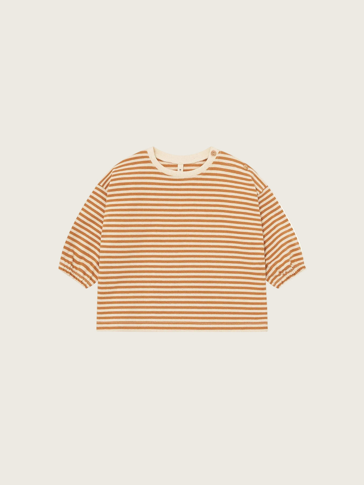 Striped shirt with copper and white horizontal stripes on a white background