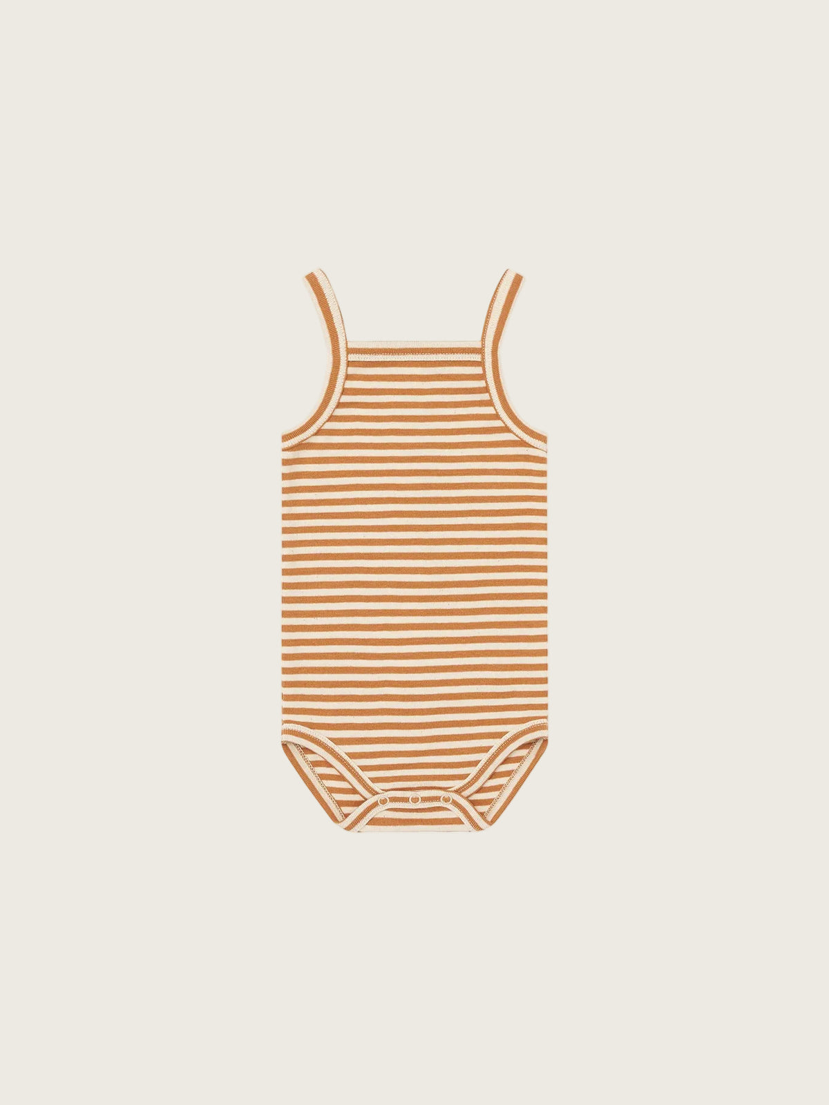 Striped bodysuit with copper and white pattern on a white background