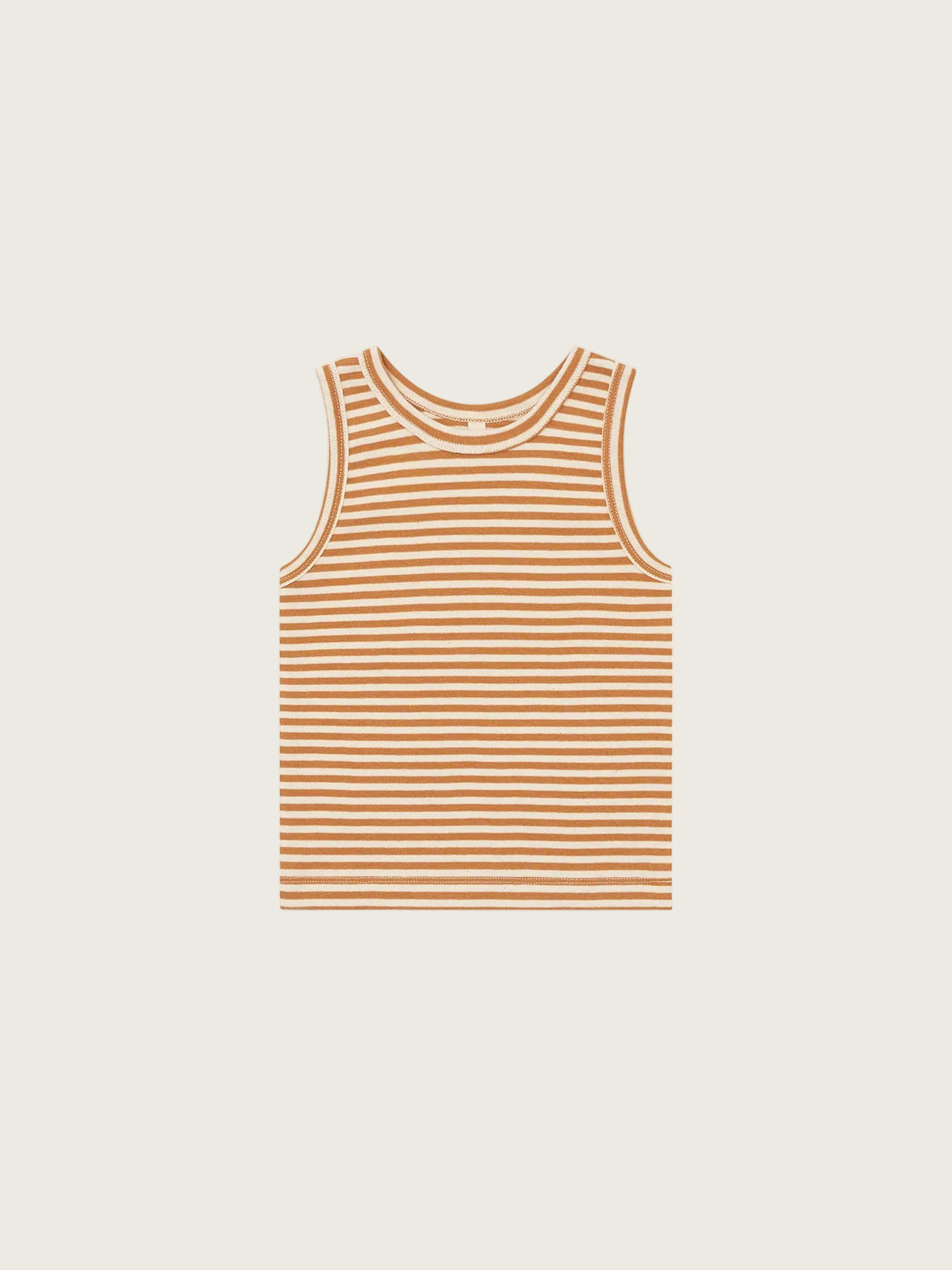 Striped tank top with copper and white pattern on a white background