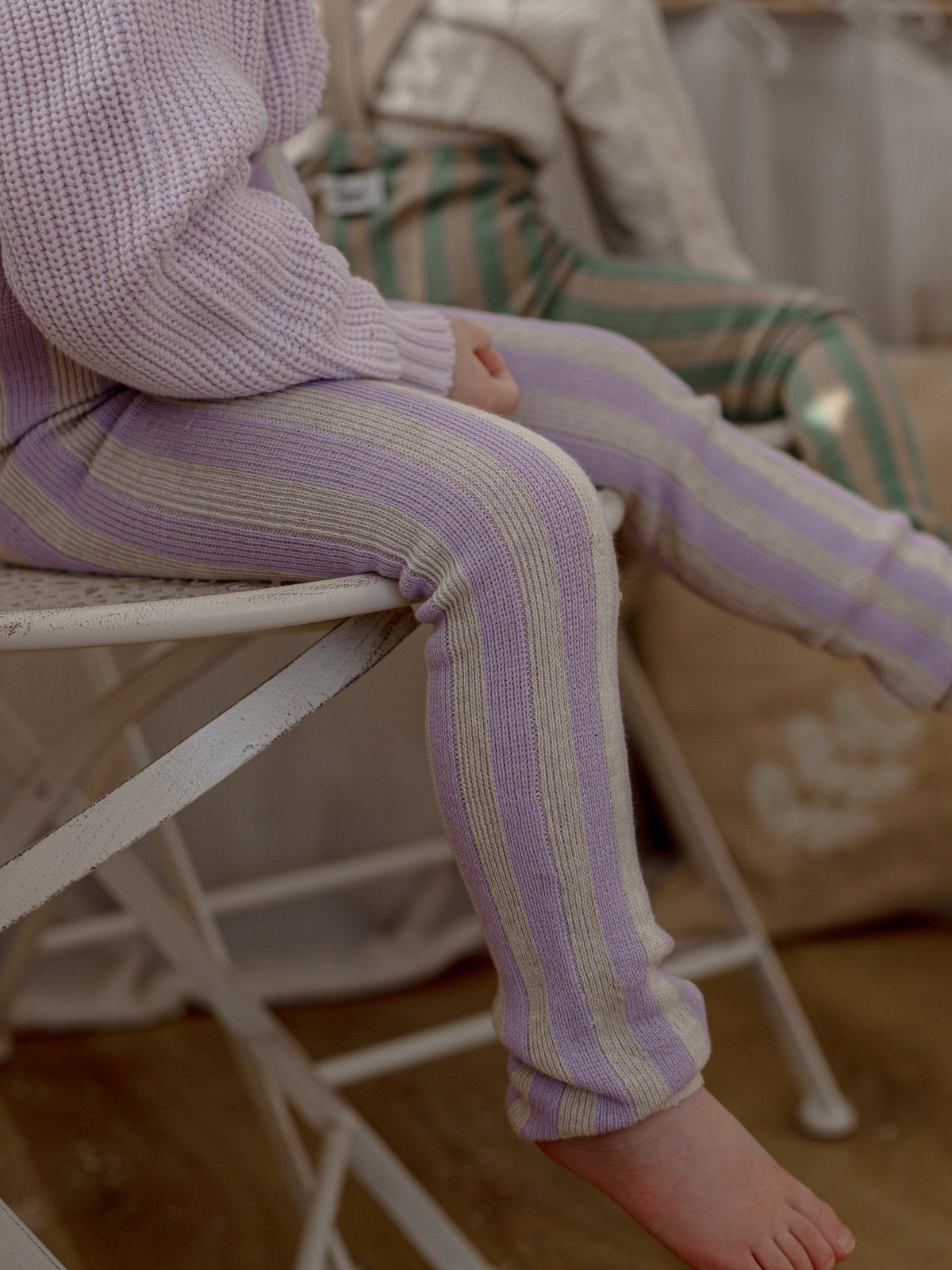 Lavender and Cream Striped Footless Tight