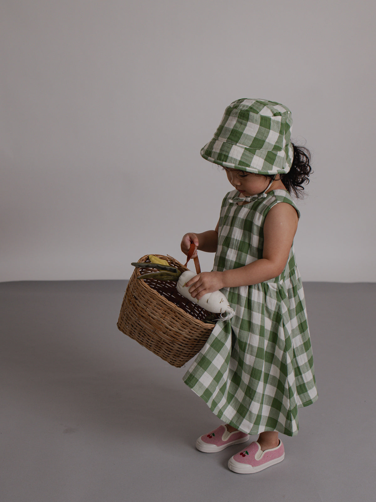 Dill Gingham Bucket Sun Hat