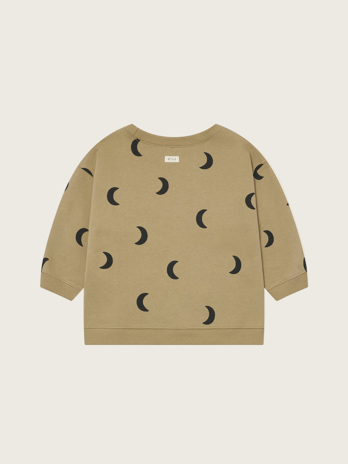 toddler dusky beige organic cotton boxy sweatshirt with black crescent moon print