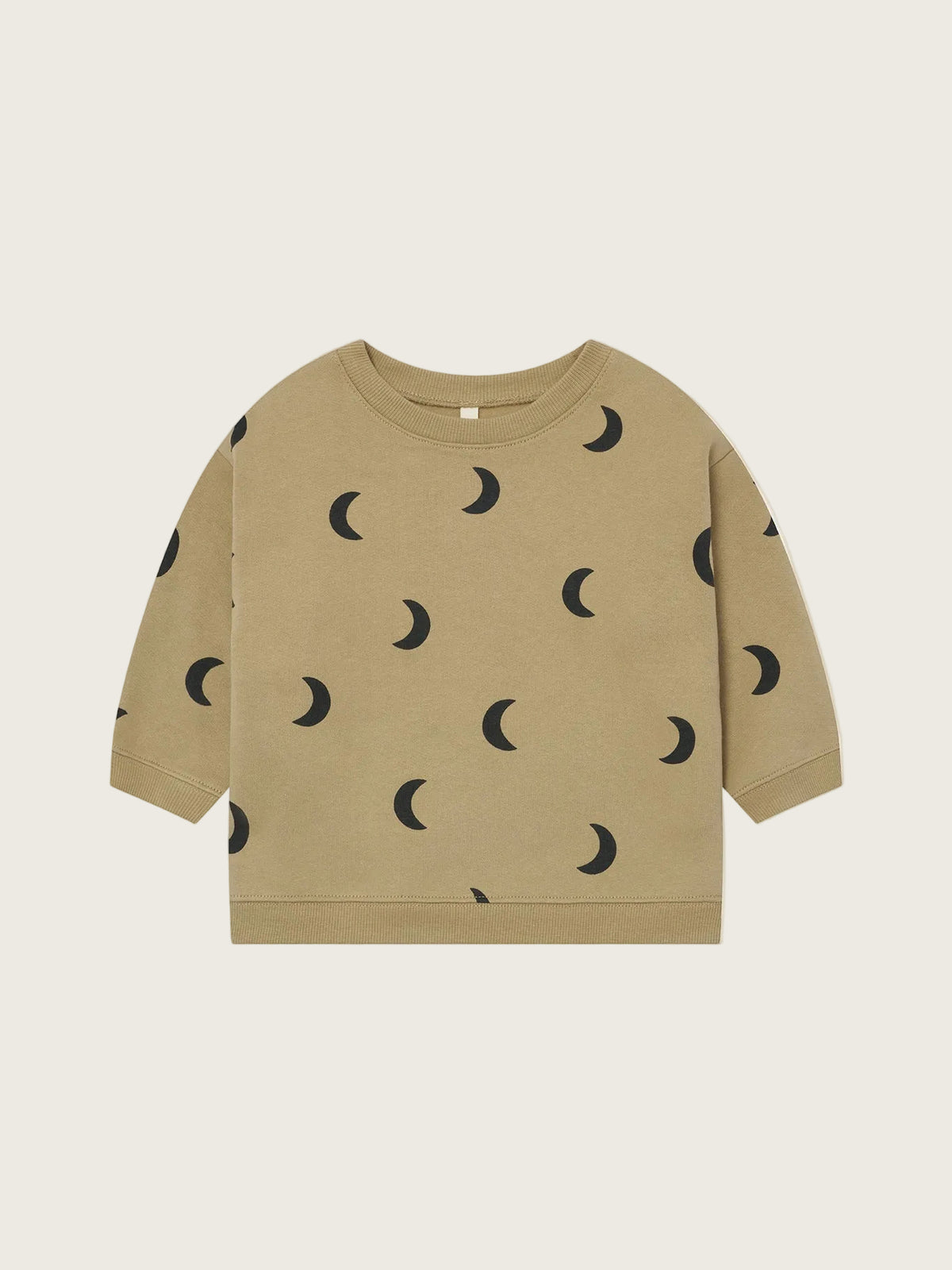 toddler dusky beige organic cotton boxy sweatshirt with black crescent moon print