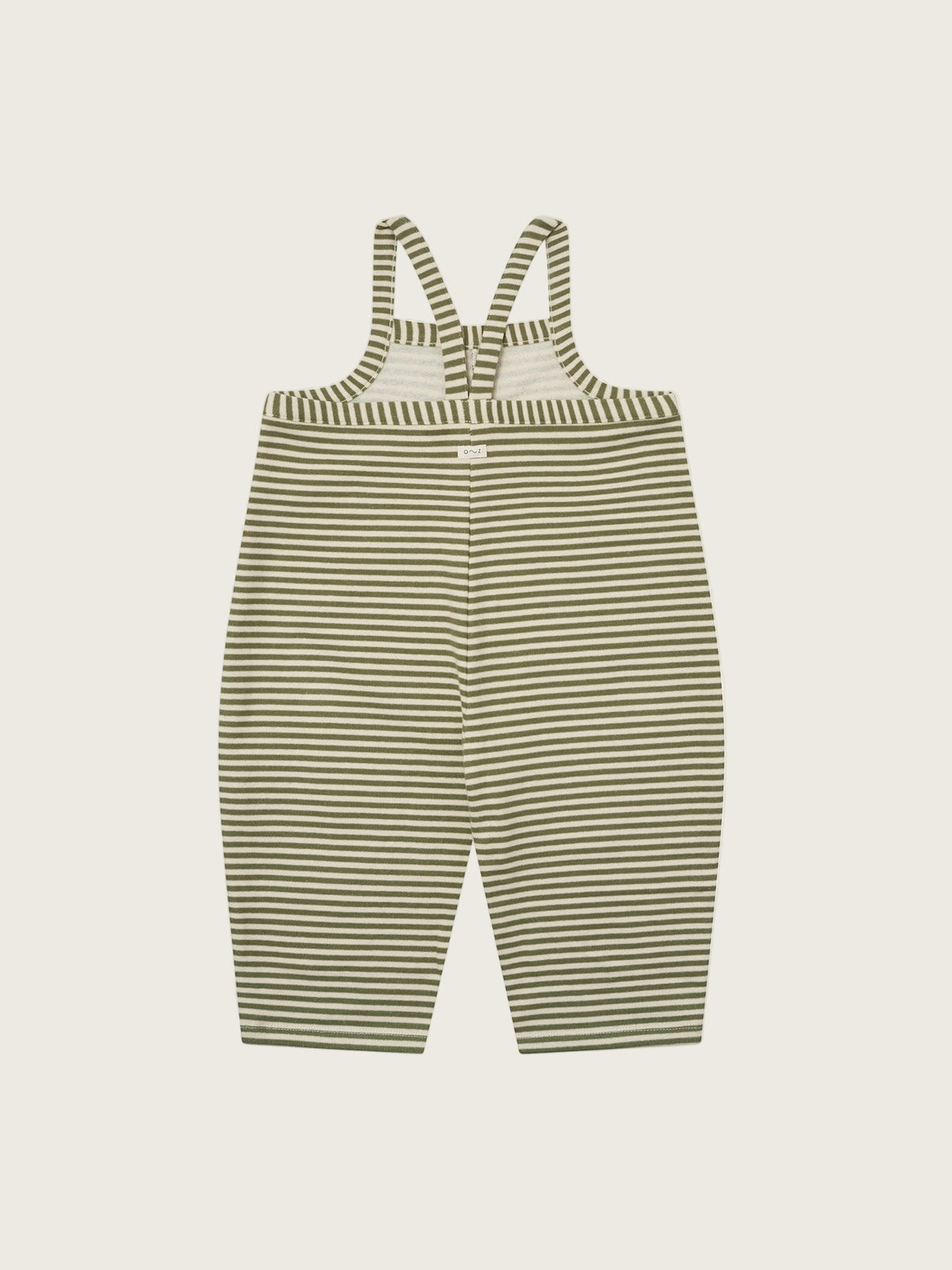 toddler oversized boxy terry cotton dungarees with green and white stripes
