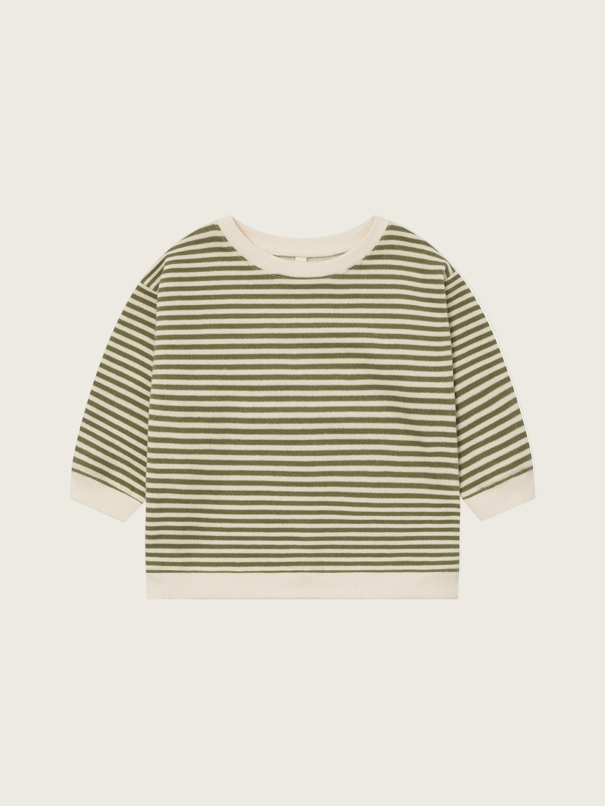toddler organic cotton sweatshirt in green and white stripes