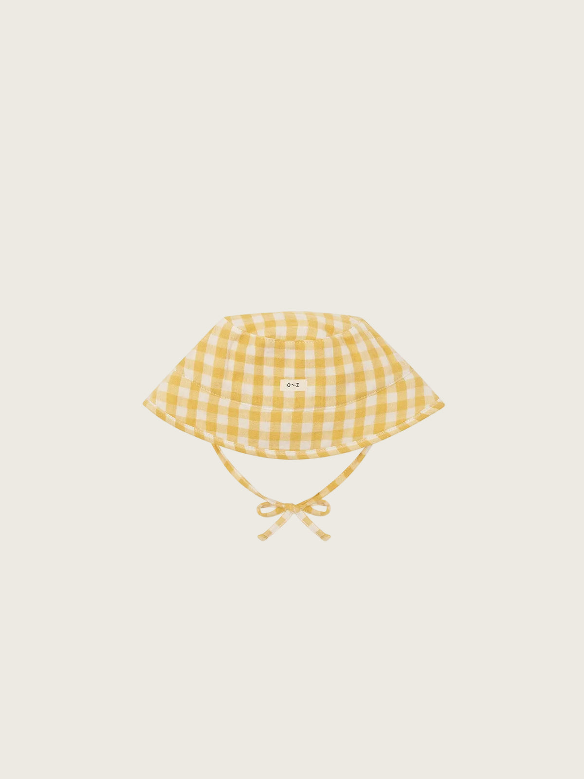 Yellow checkered baby sun hat on a white background