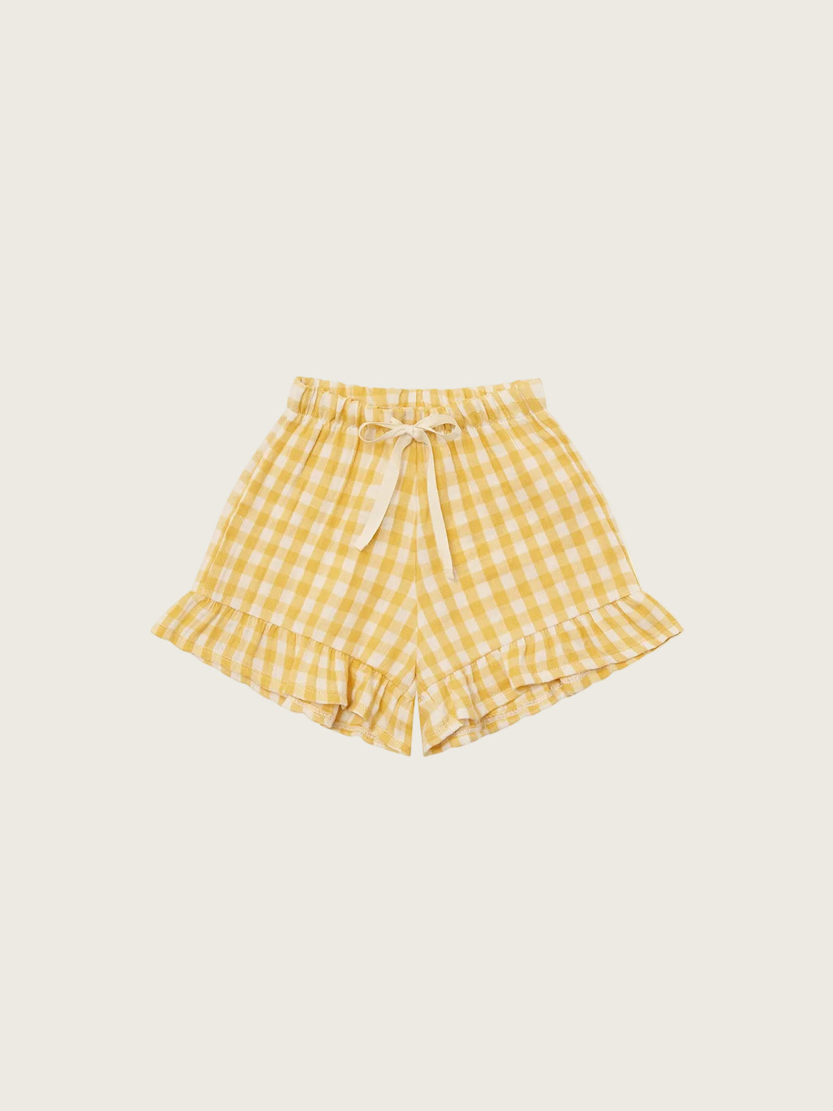 Yellow checkered shorts on a white background