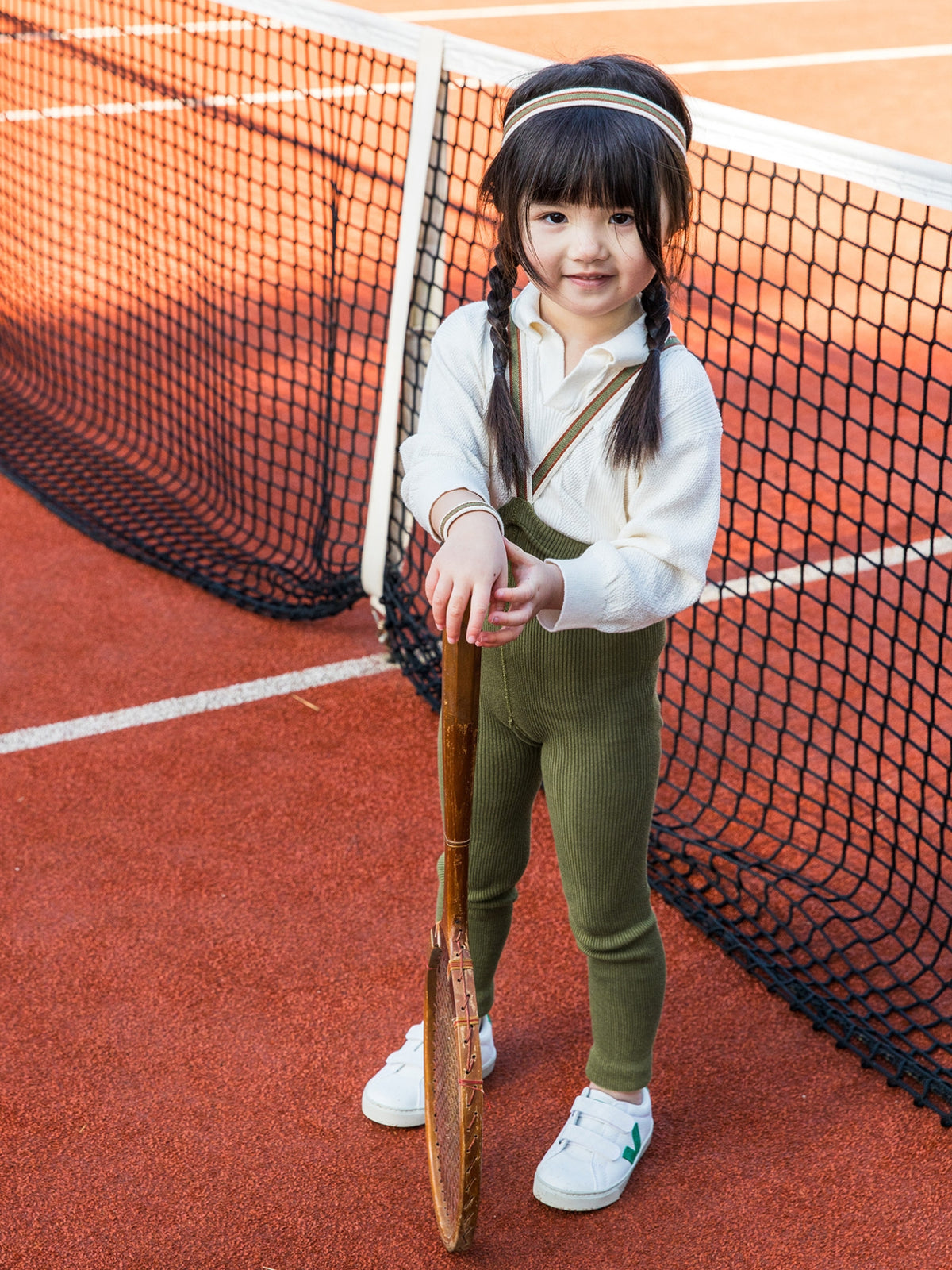 Olive Striped Footless Tights with braces