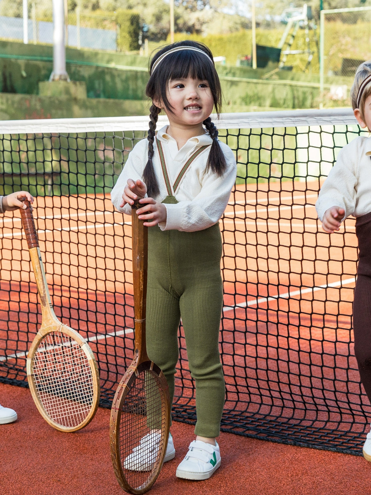 Olive Striped Footless Tights with braces